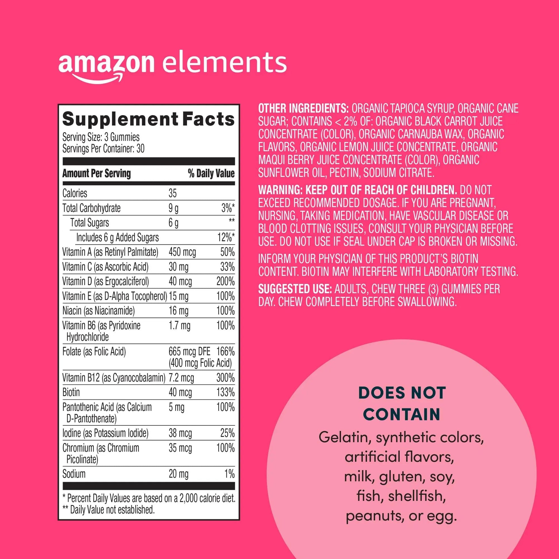 Amazon Elements - Adult Women’s Organic Multivitamins, 90 Gummies (30 servings), Vegetarian Amazon ElementsAu supplements