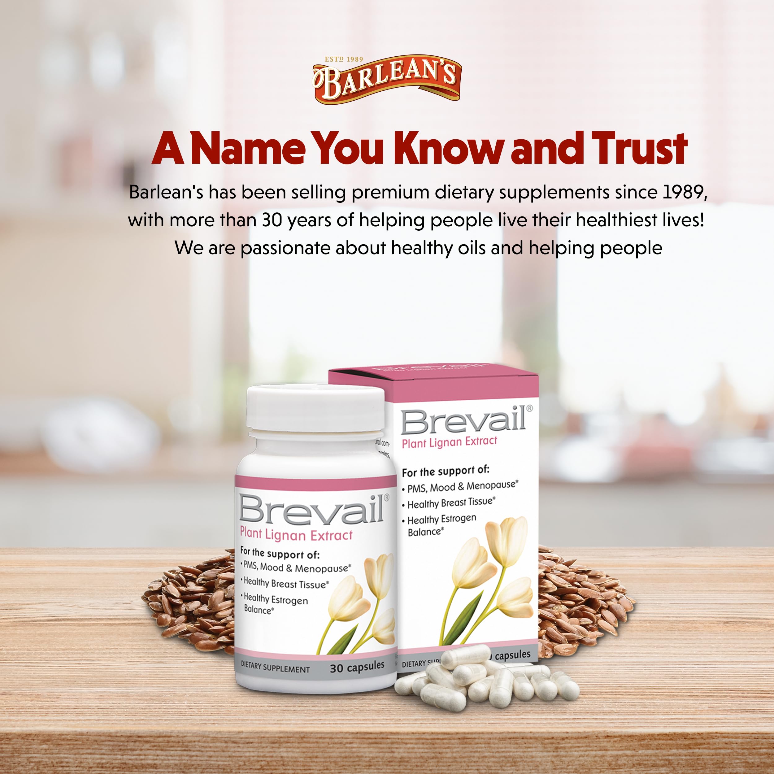 Brevail Plant Lignan Extract Capsules, Proactive Breast Health Supplement with 50 mg SDG Lignans from Flax Seed Hulls for Healthy Estrogen Balance and PMS Mood Support Pills, 30 Count Barlean'sAu supplements