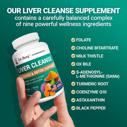 Dr. Berg Liver Cleanse Detox Capsules w/Unique Blend of Milk Thistle, Ox Bile & Folate - Liver Supplement Includes Turmeric, Black Pepper & Choline - 60 Capsules Dr. Berg NutritionalsUS supplements