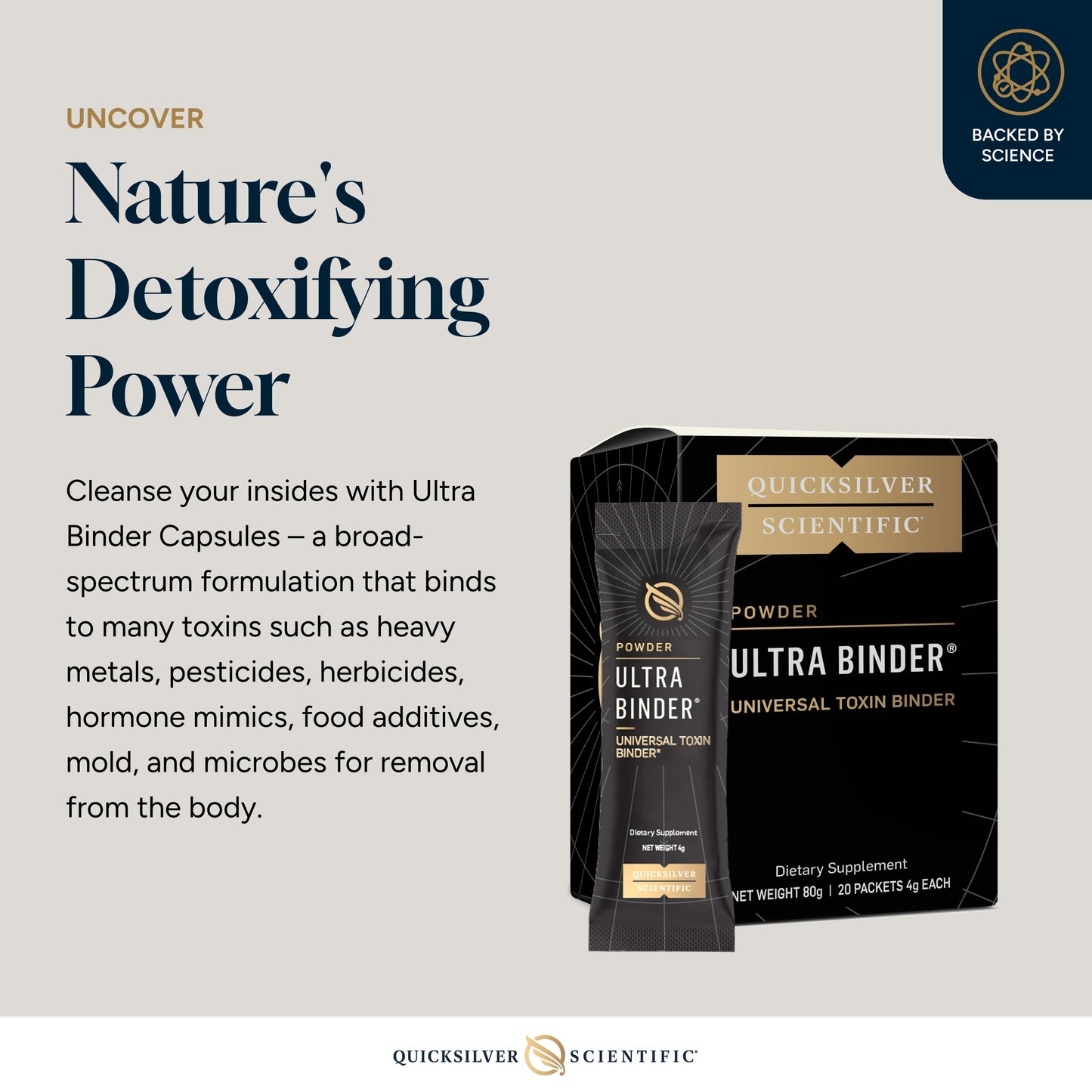 Quicksilver Scientific Ultra Binder Stick Packets - Multi Binder with Bentonite Clay Powder, Zeolite Detox & Charcoal - Supplement for Gut Support & The Body's Toxin Removal Process (20 Sticks) Quicksilver ScientificUS supplements