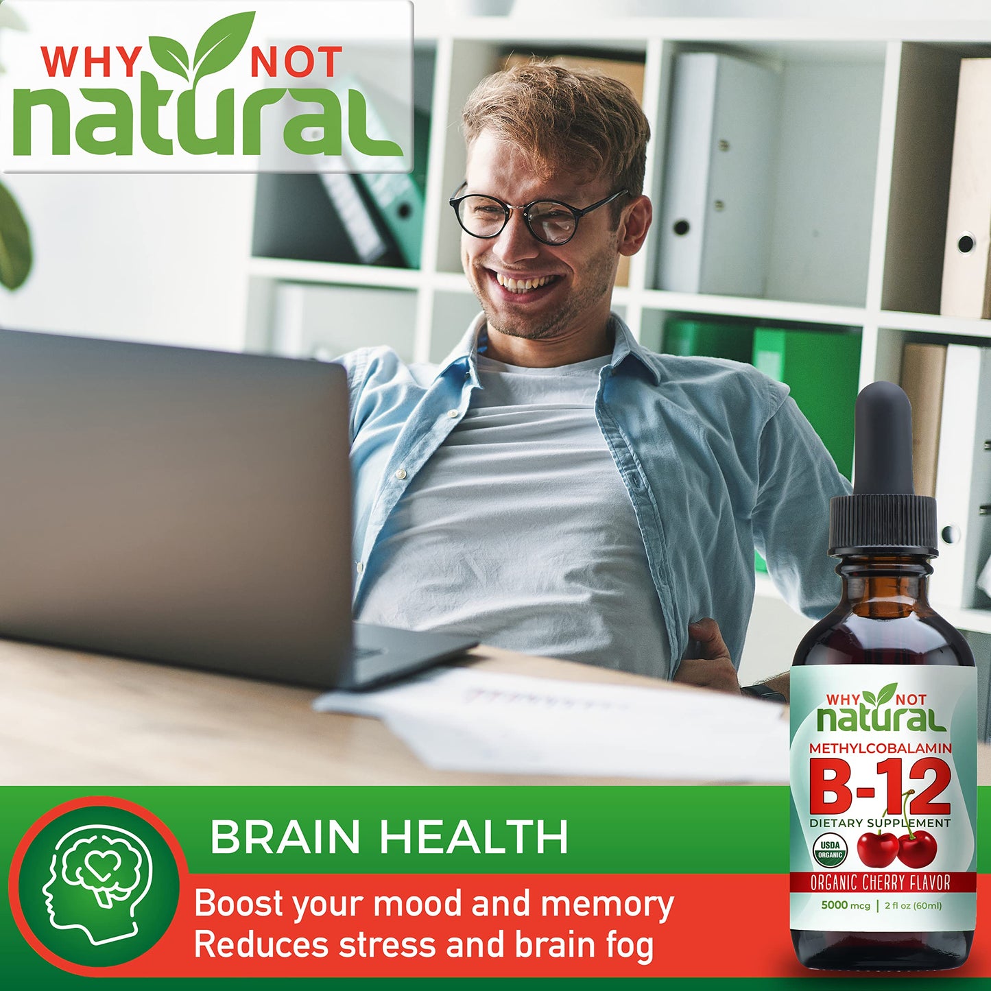 Why Not Natural Organic Vitamin B12 Liquid - Sublingual Extra Strength 60 x 5000 mcg Why Not NaturalUS supplements