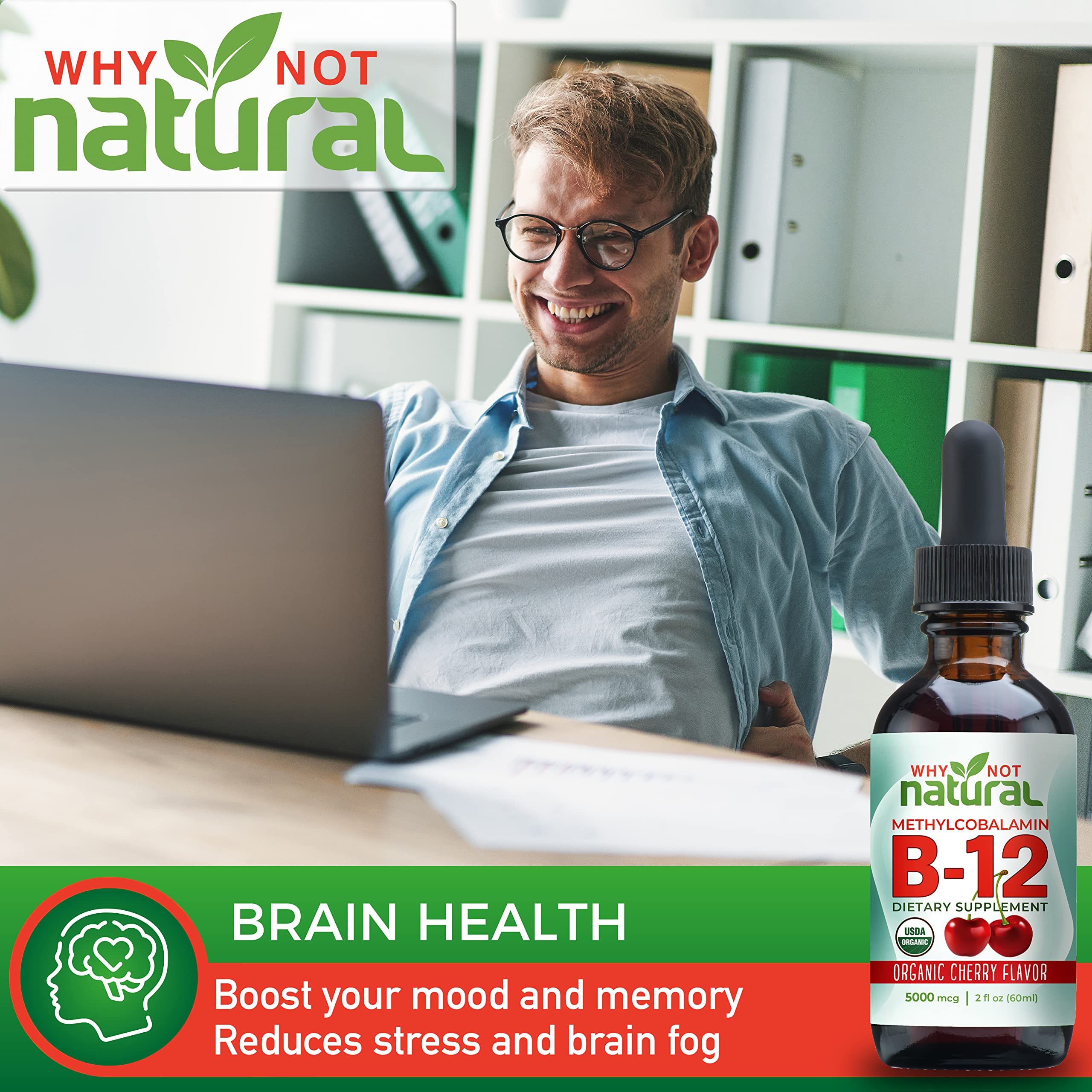 Why Not Natural Organic Vitamin B12 Liquid - Sublingual Extra Strength 60 x 5000 mcg Why Not NaturalAu supplements