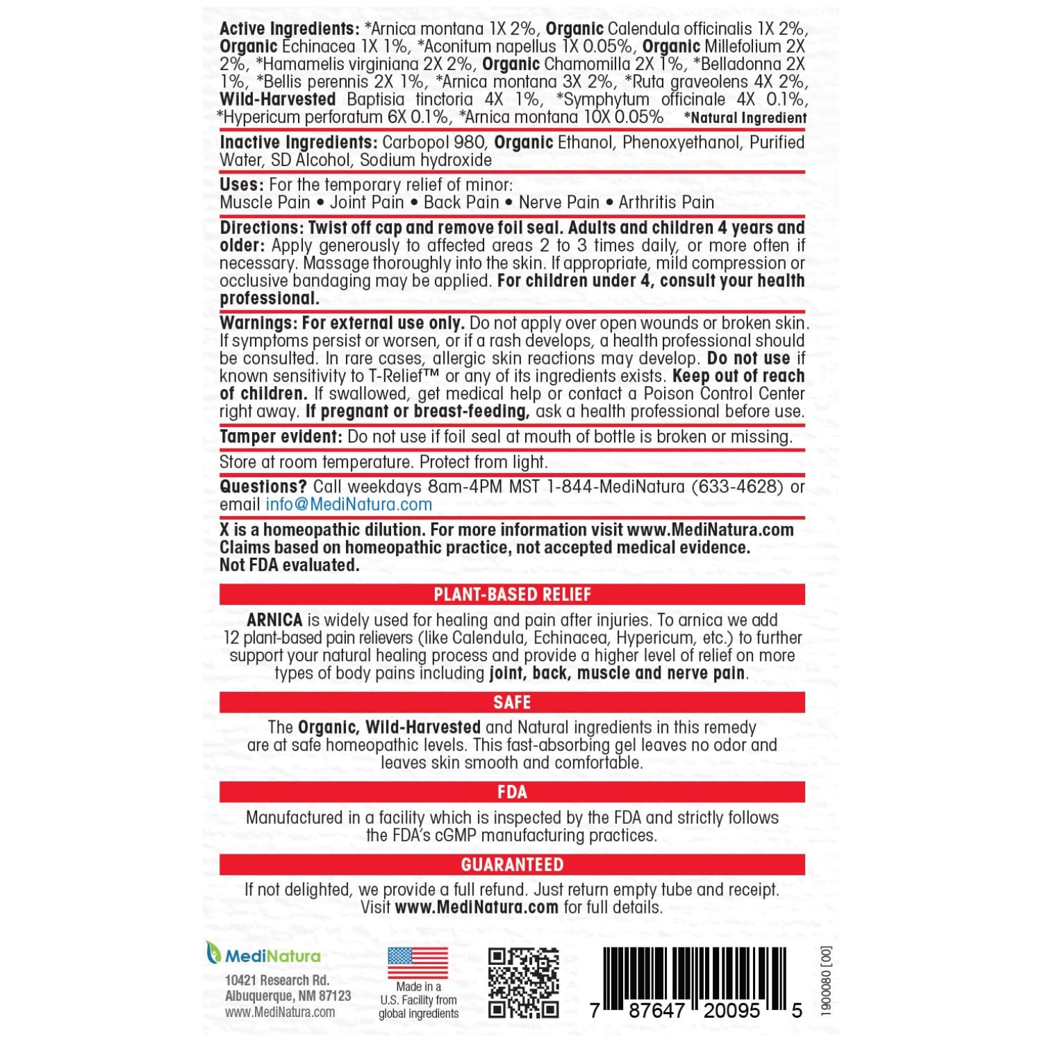 T-Relief Arnica +12 Gel - 8.75 oz. MediNaturaAu supplements