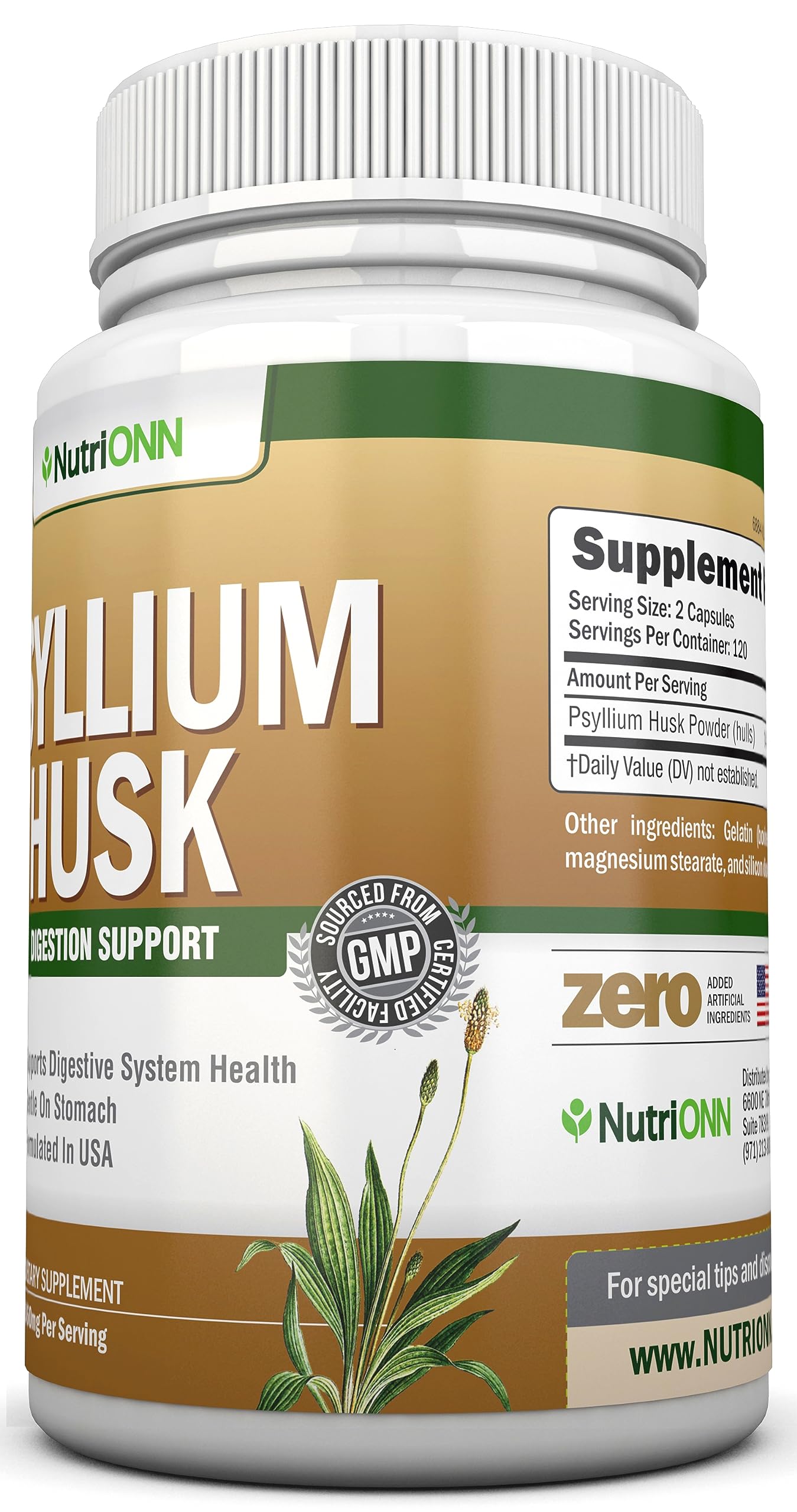 NutriONN PSYLLIUM Husk Capsules - 1450mg Per Serving - 240 Capsules - Double Strength NutriONNUS supplements