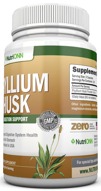 NutriONN PSYLLIUM Husk Capsules - 1450mg Per Serving - 240 Capsules - Double Strength NutriONNUS supplements