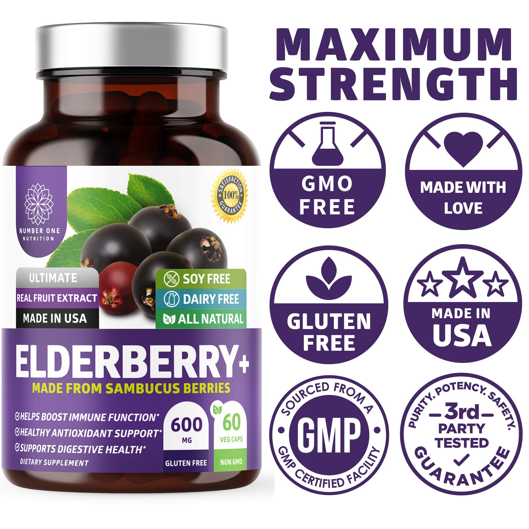 N1N Premium Black Elderberry Capsules for Adults [Max Strength] Pure and Potent Elderberry from Sambucus Nigra to Support Immunity & Skin Health, Non-GMO, Gluten Free, 60 Veg Caps Number One NutritionAu supplements