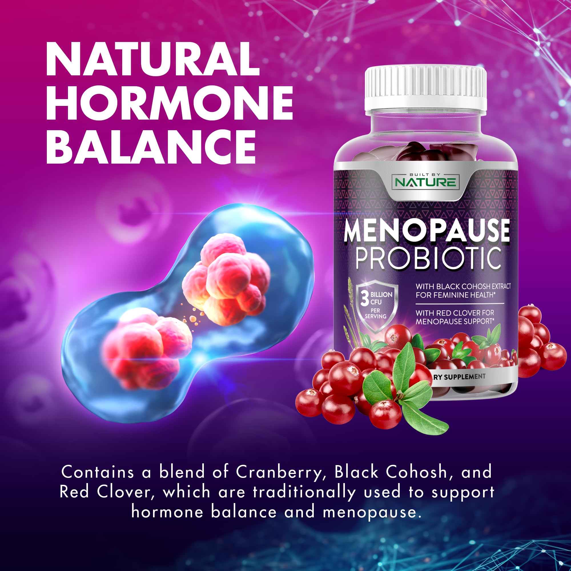 Menopause Supplements for Women - Menopause Probiotic Gummy - Women’s Menopause Relief for Hot Flashes, Night Sweats & Mood Swings with Black Cohosh & Cranberry - Non-GMO, Vegan - 60 Gummies Built by NatureAu supplements