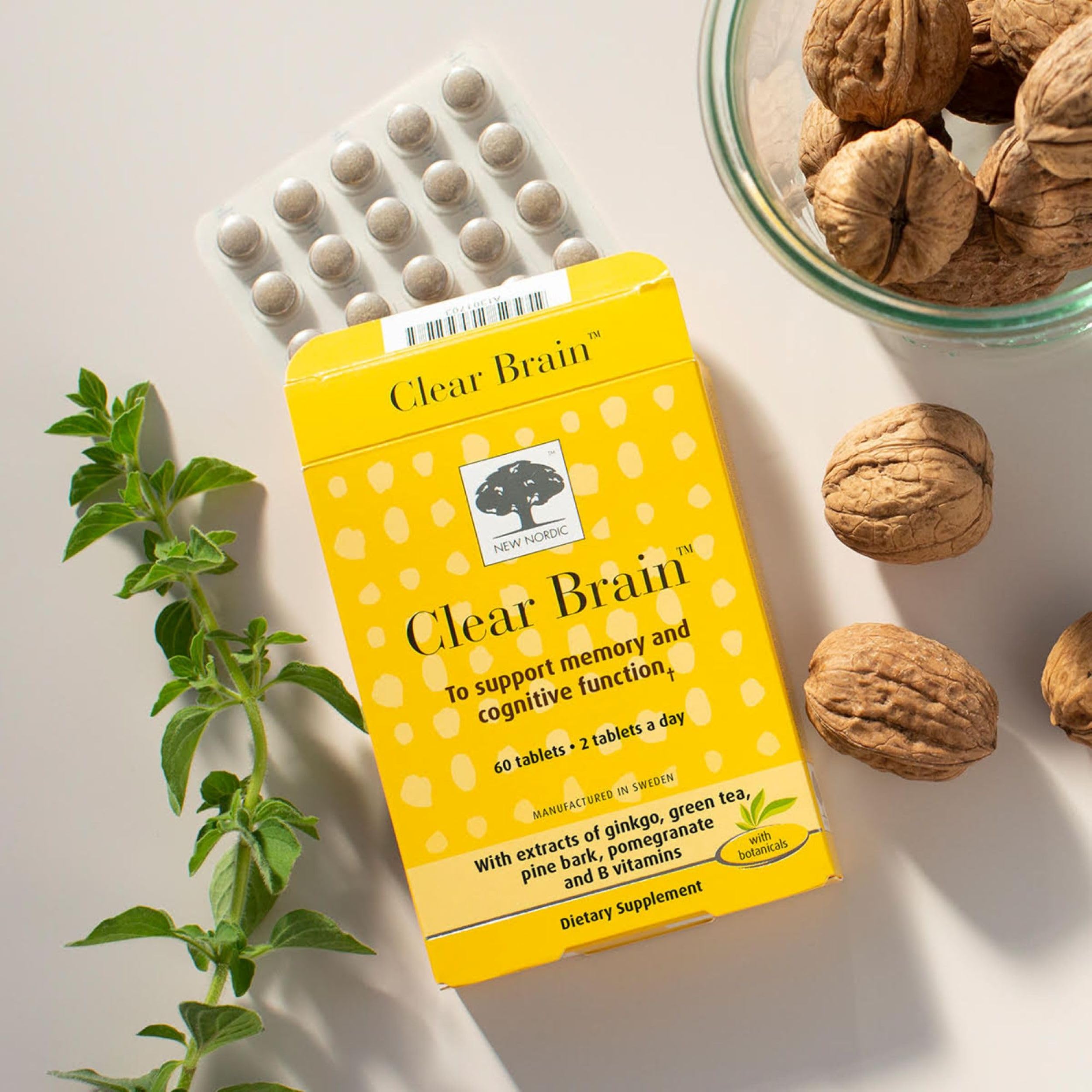 New Nordic Clear Brain Tablets, Supports Normal Cognitive Health and Memory, with Green Tea and Walnut, Swedish Made, 60 Count (Pack of 1) NEW NORDICAu supplements
