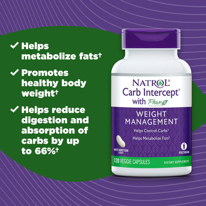 Natrol Carb Intercept Capsules with White Kidney Bean Extract - Controls Carbs, Metabolize NatrolUS supplements