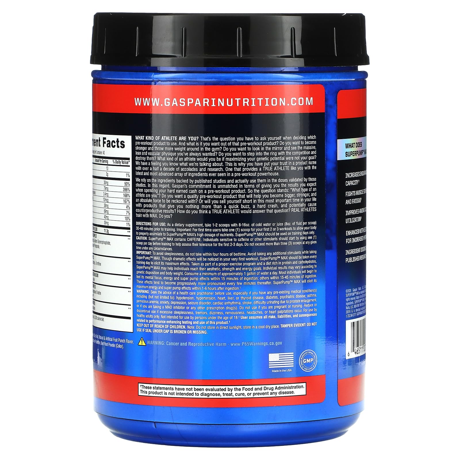 Gaspari Nutrition - SuperPump MAX - The Ultimate Pre Workout Powder, Sustained Energy Gaspari NutritionAu supplements