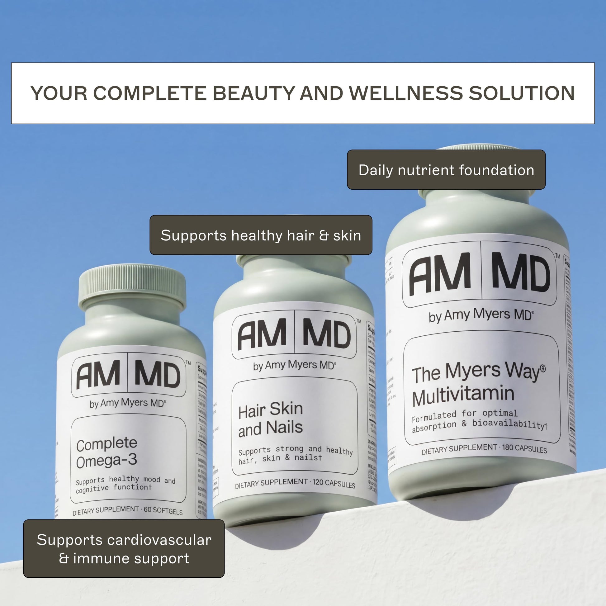 Amy Myers MD Hair Skin and Nails - Supports Strong Hair, Radiant Skin & Healthy Nails - L-Proline, Horsetail, Hyaluronic Acid - Gluten-Free - 120 Capsules (30 Servings) Amy Myers MDAu supplements