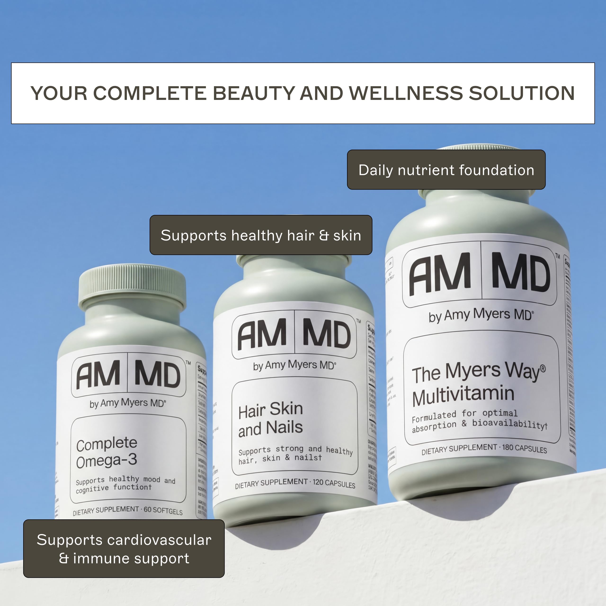Amy Myers MD Hair Skin and Nails - Supports Strong Hair, Radiant Skin & Healthy Nails - L-Proline, Horsetail, Hyaluronic Acid - Gluten-Free - 120 Capsules (30 Servings) Amy Myers MDAu supplements