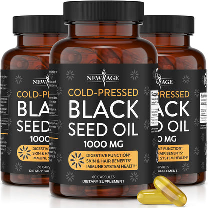 Black Seed Oil Softgel Capsules - Premium Cold-Pressed Nigella Sativa Producing Pure NEW AGEUS supplements