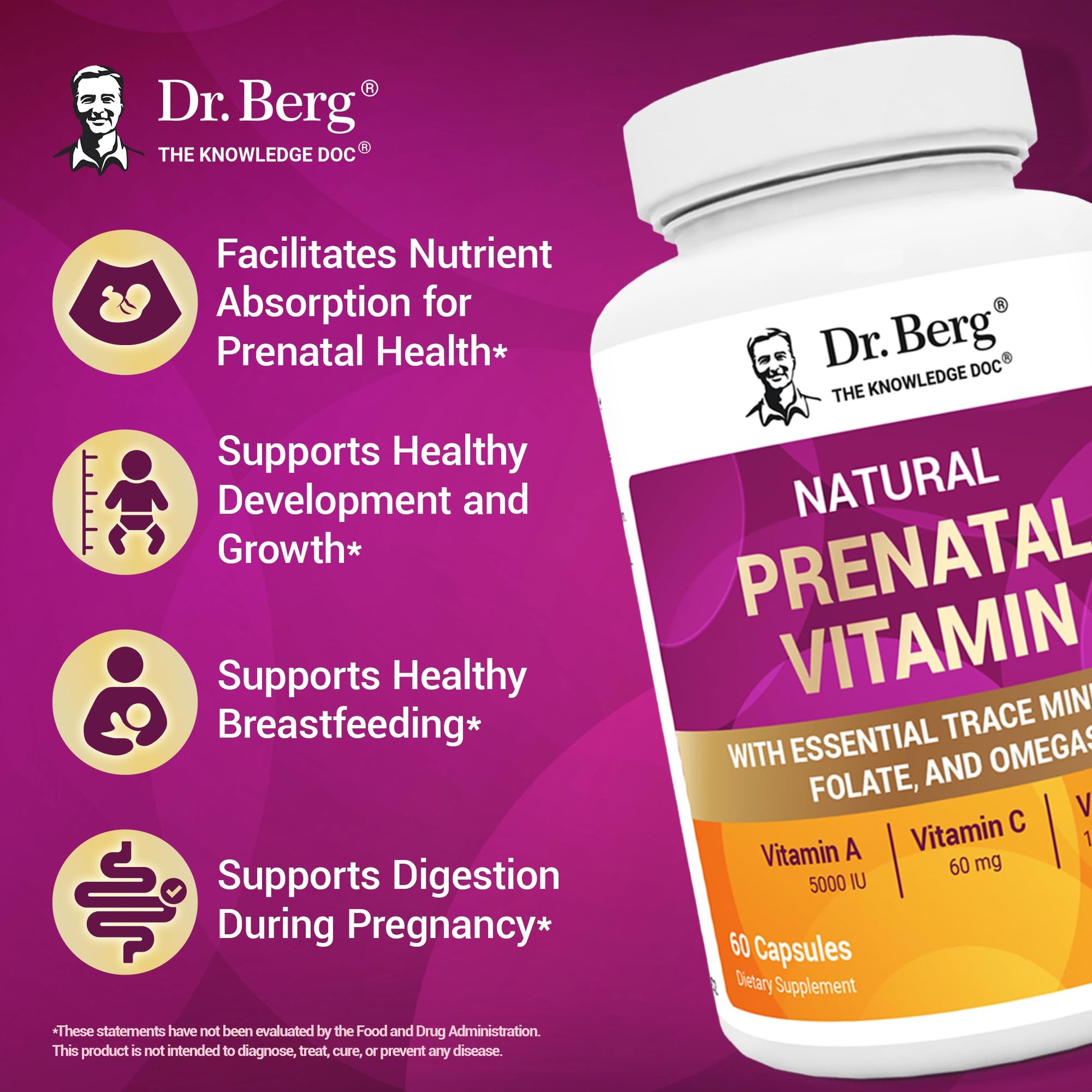 Dr. Berg Natural Prenatal Vitamins for Women (Pregnant & Nursing) - Prenatal Vitamins with Folate, Vitamins, Minerals, Omegas, &11 Powerful Superfoods - Womens Prenatal Multivitamin - 60 Capsules Dr. Berg NutritionalsAu supplements