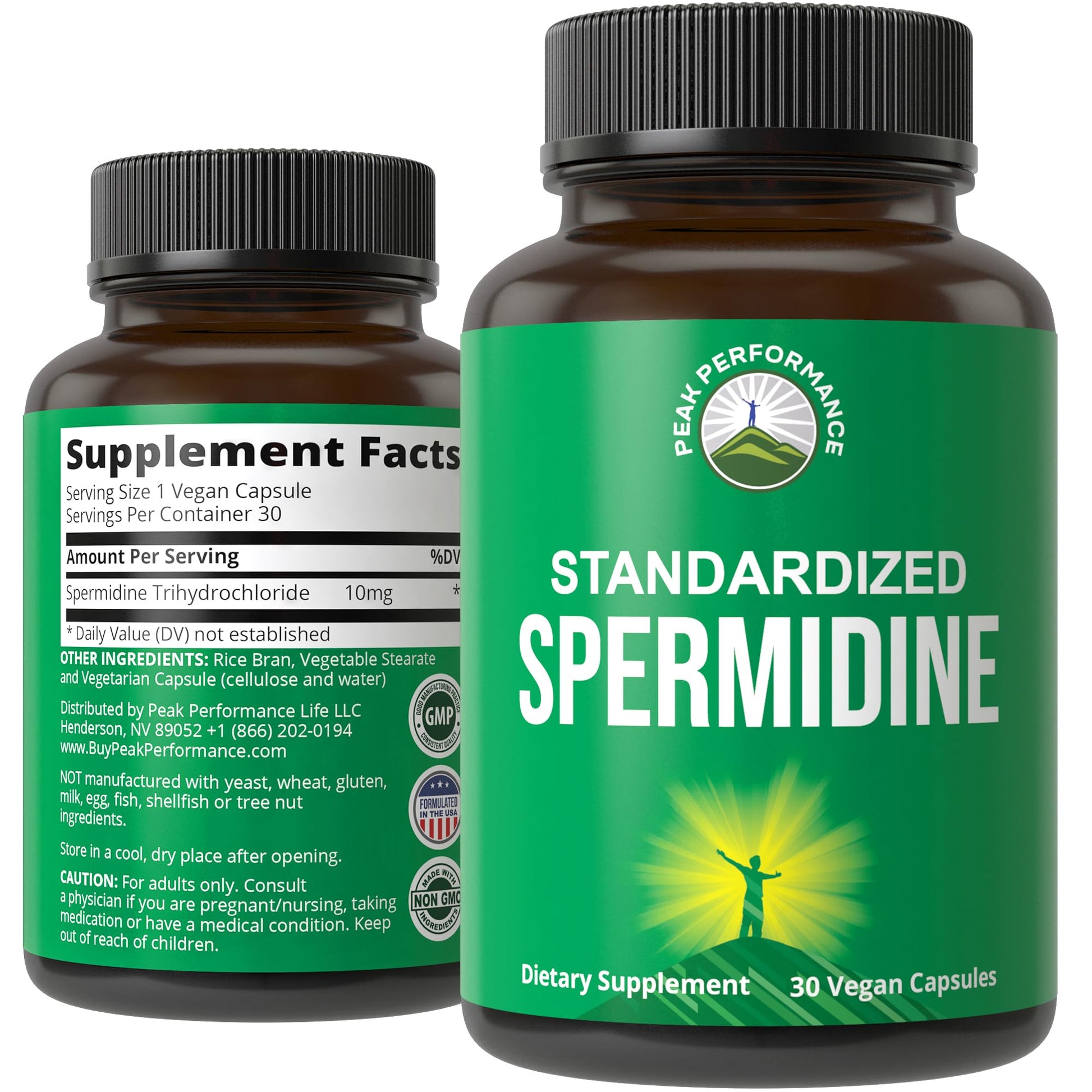 Spermidine Supplement Ultra High Strength Standardized to 99% Spermidine Trihydrochloride. More Potent Than Wheat Germ Extract. Vegan Capsules for Healthy Aging, Longevity. USA Tested Supplements Peak PerformanceAu supplements