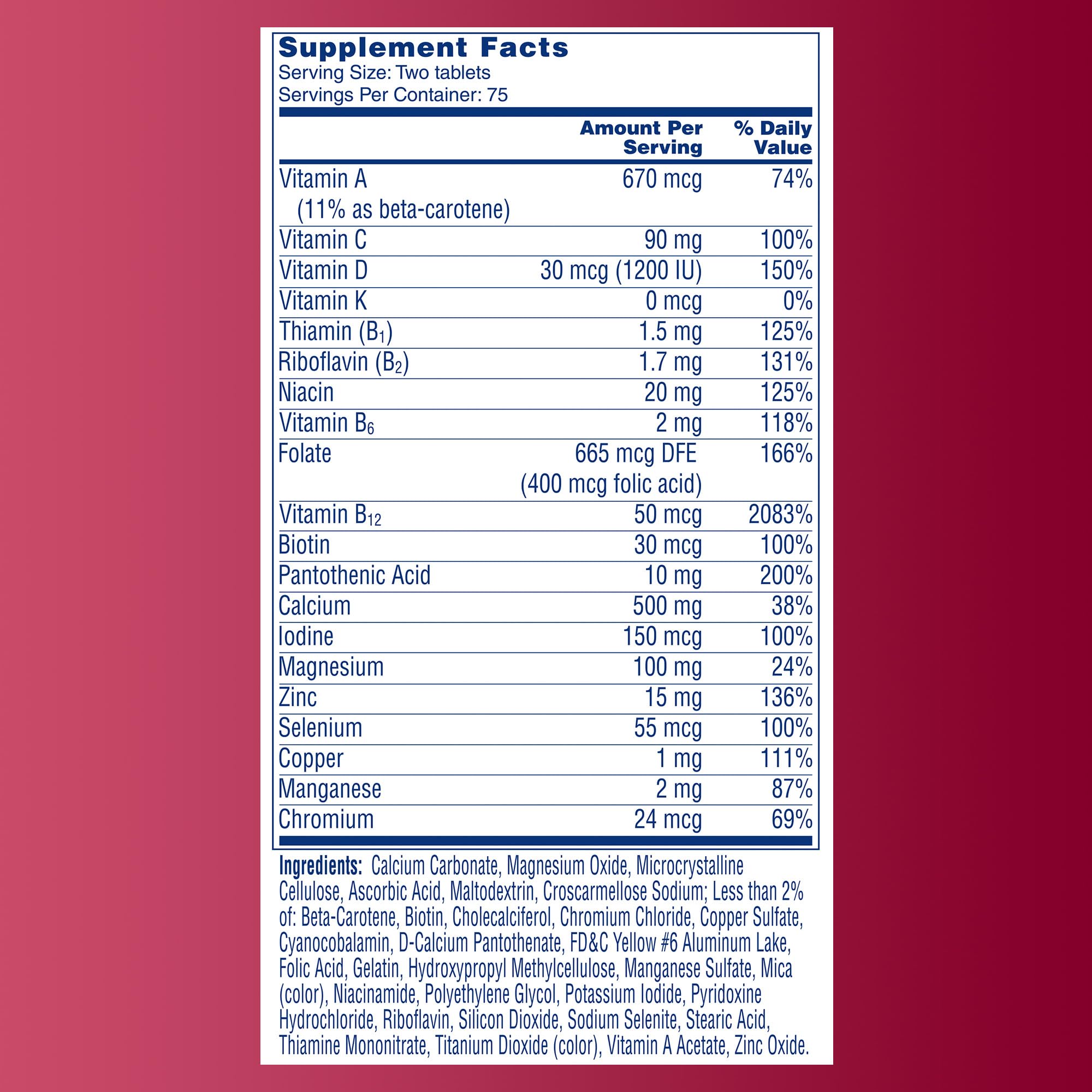 One A Day Proactive 65+, Mens & Womens Multivitamin, Supplement with Vitamin A, C, D, and Zinc to Support Bone Health & Cell Health, Calcium ONE A DAYAu supplements