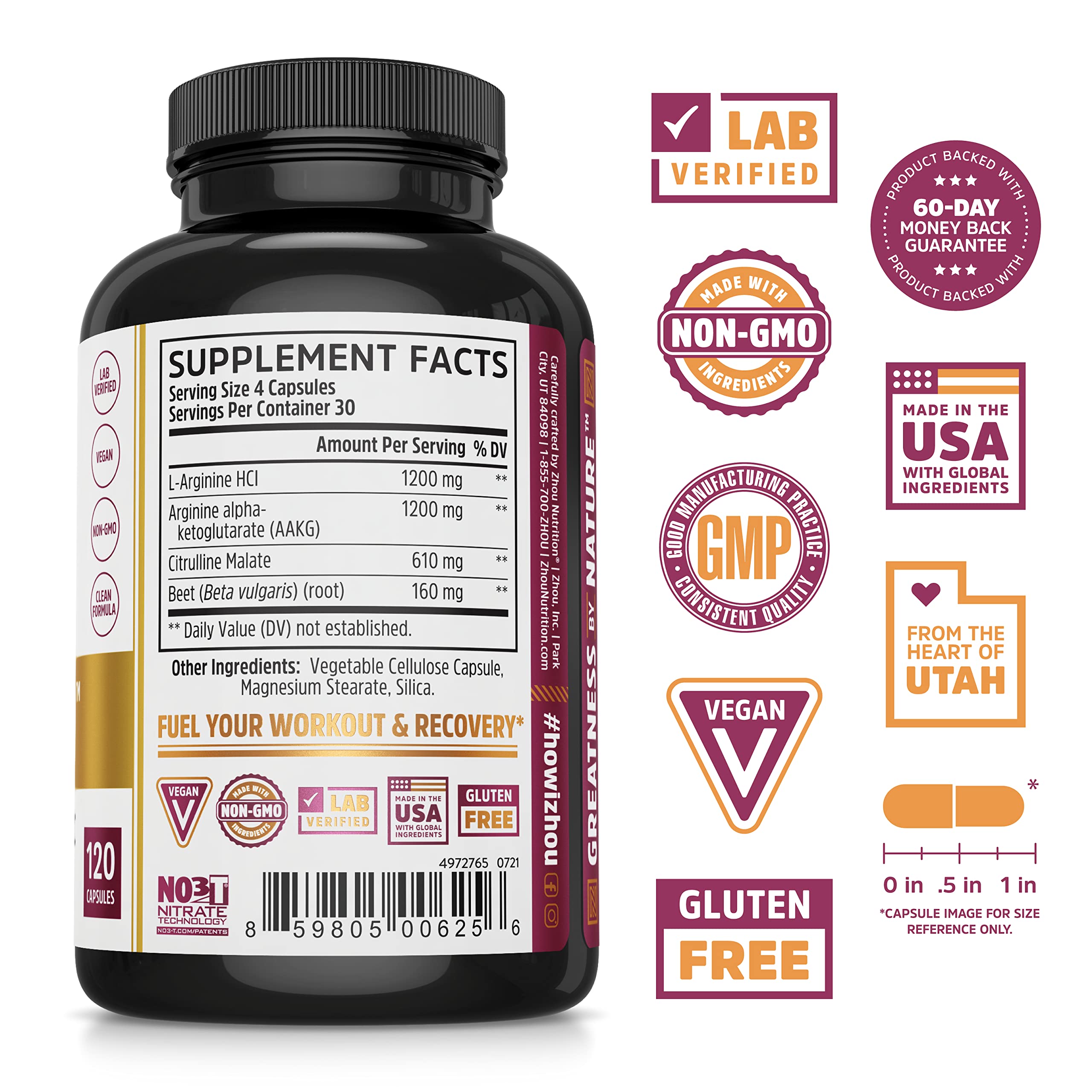 Zhou Nitric Oxide with L Arginine, Citrulline Malate, AAKG and Beet Root | Powerful N.O. Zhou NutritionAu supplements