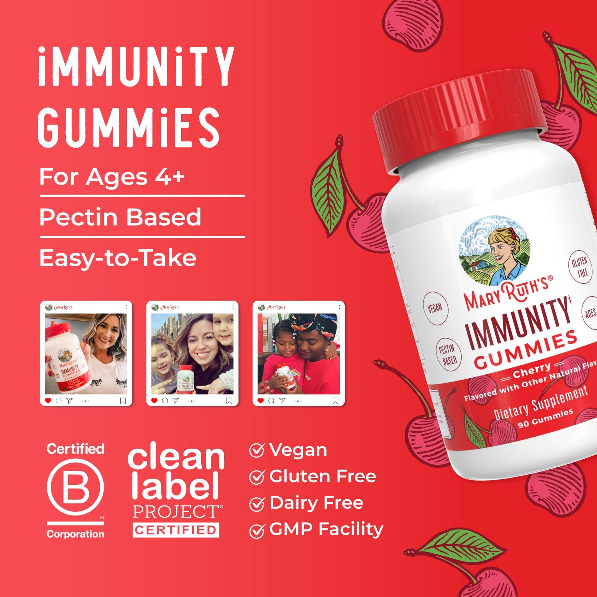 Mary Ruth's 5-1 Immunity Gummies with Elderberry for Kids & Adults | Cherry | Pectin Based | Vegan | 90 Count MARYRUTH'SUS supplements