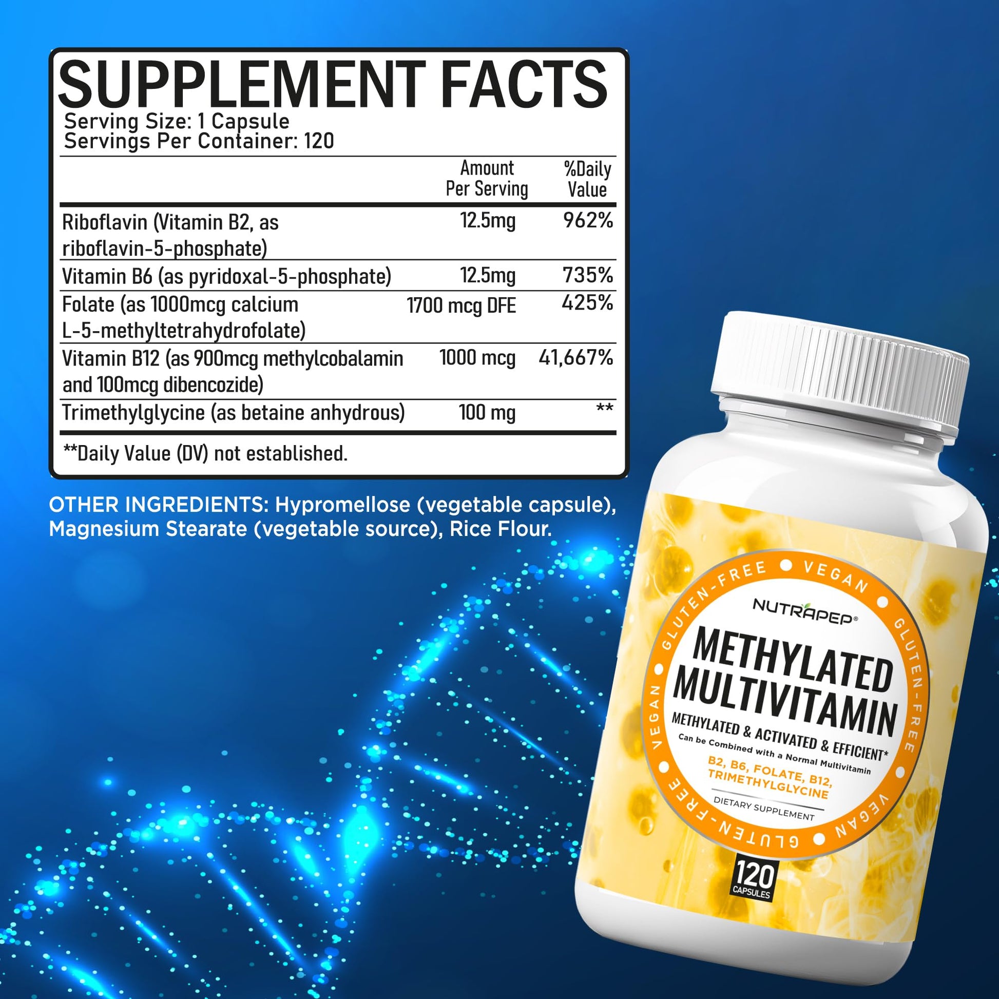 NutraPep Methylated Multivitamin for Men Women - 5-MTHF Riboflavin Vitamin B2 B6 B12 B Complex Trimethylglycine Methyl Folate L Methylfolate Capsules Supplement NutraPepAu supplements