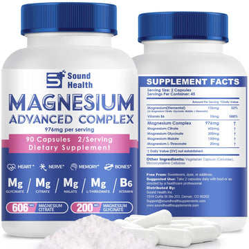 Magnesium Complex Capsule 5 in 1 Magnesium Supplement from Magnesium Glycinate, Citrate, Malate, L-Threonate & Vitamin B6, High Absorption Magnesium Supplement, Non-GMO, Vegan Sound Health PlusAu supplements