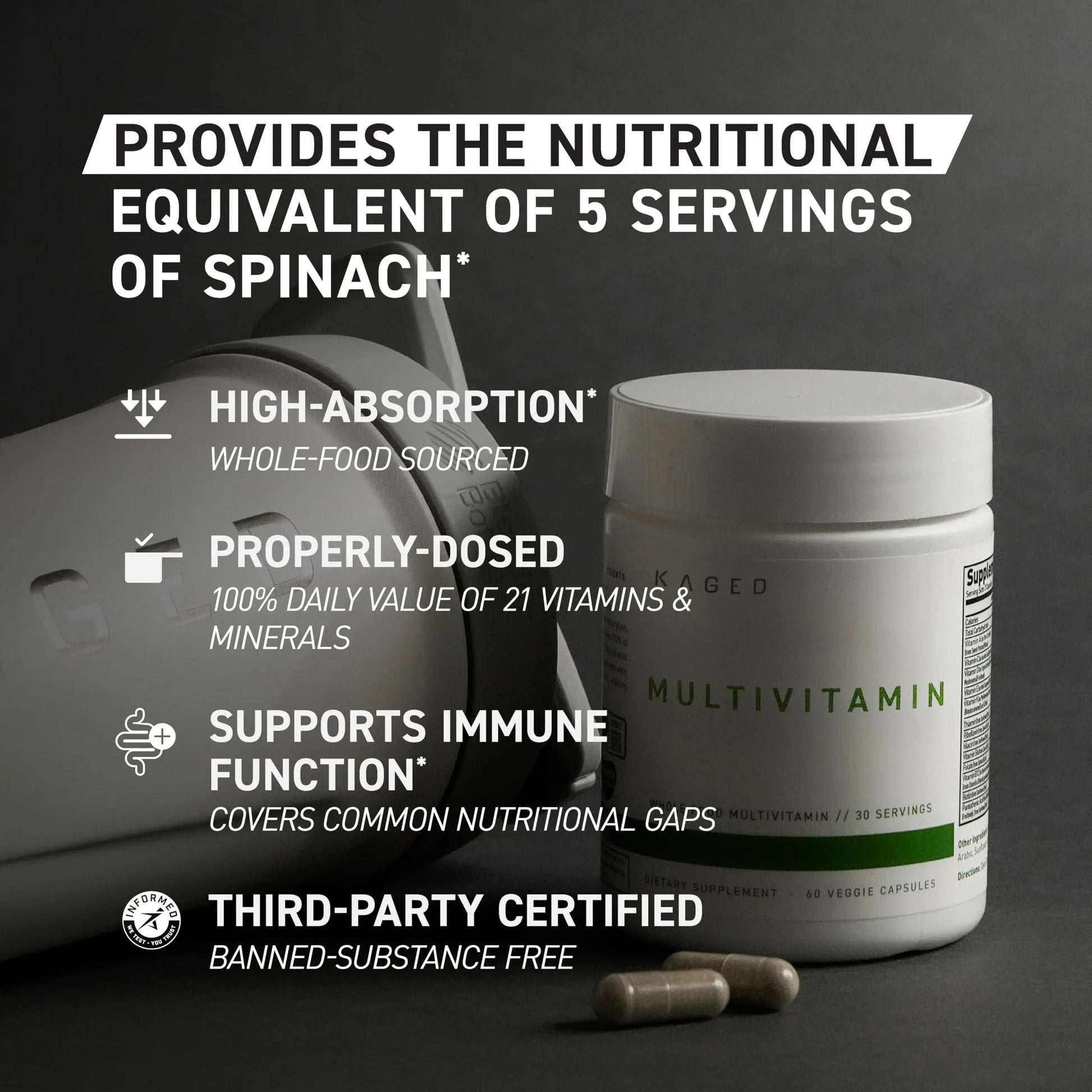 Kaged Multivitamin Capsules | Unflavored | Whole Foods Organic Fruits & Veggies | Plant Based Vegan Multivitamin KagedAu supplements