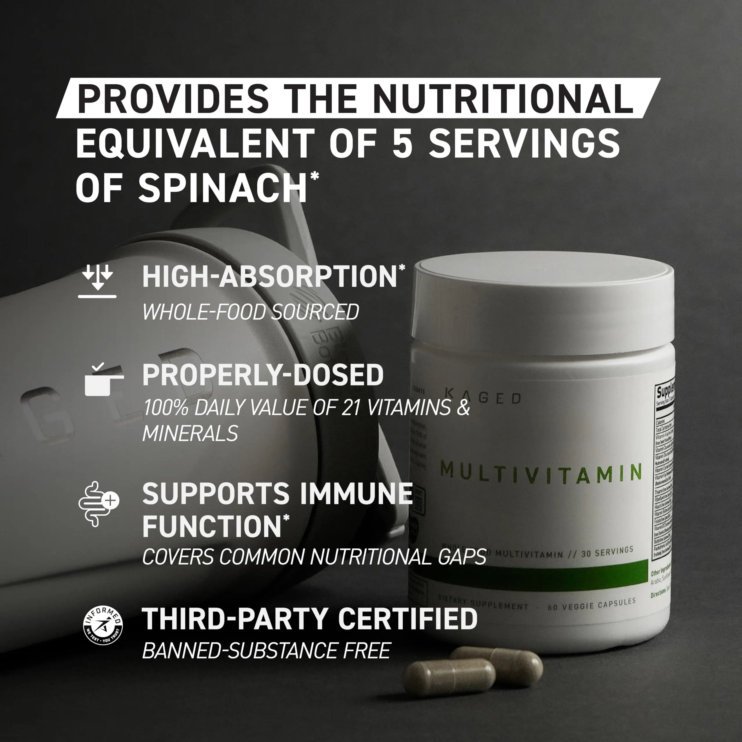 Kaged Multivitamin Capsules | Unflavored | Whole Foods Organic Fruits & Veggies | Plant Based Vegan Multivitamin KagedAu supplements