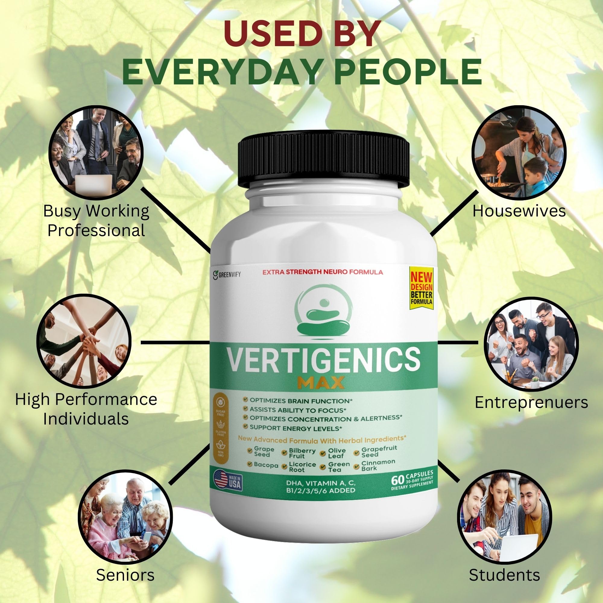 Vertigenics Max – Brain & Focus Support Supplement – Extra Strength Neuro Formula with Vitamins, Minerals & Herbal Blend – Supports Clarity, Alertness & Energy – 60 Capsules (1) VertigenicsAu supplements