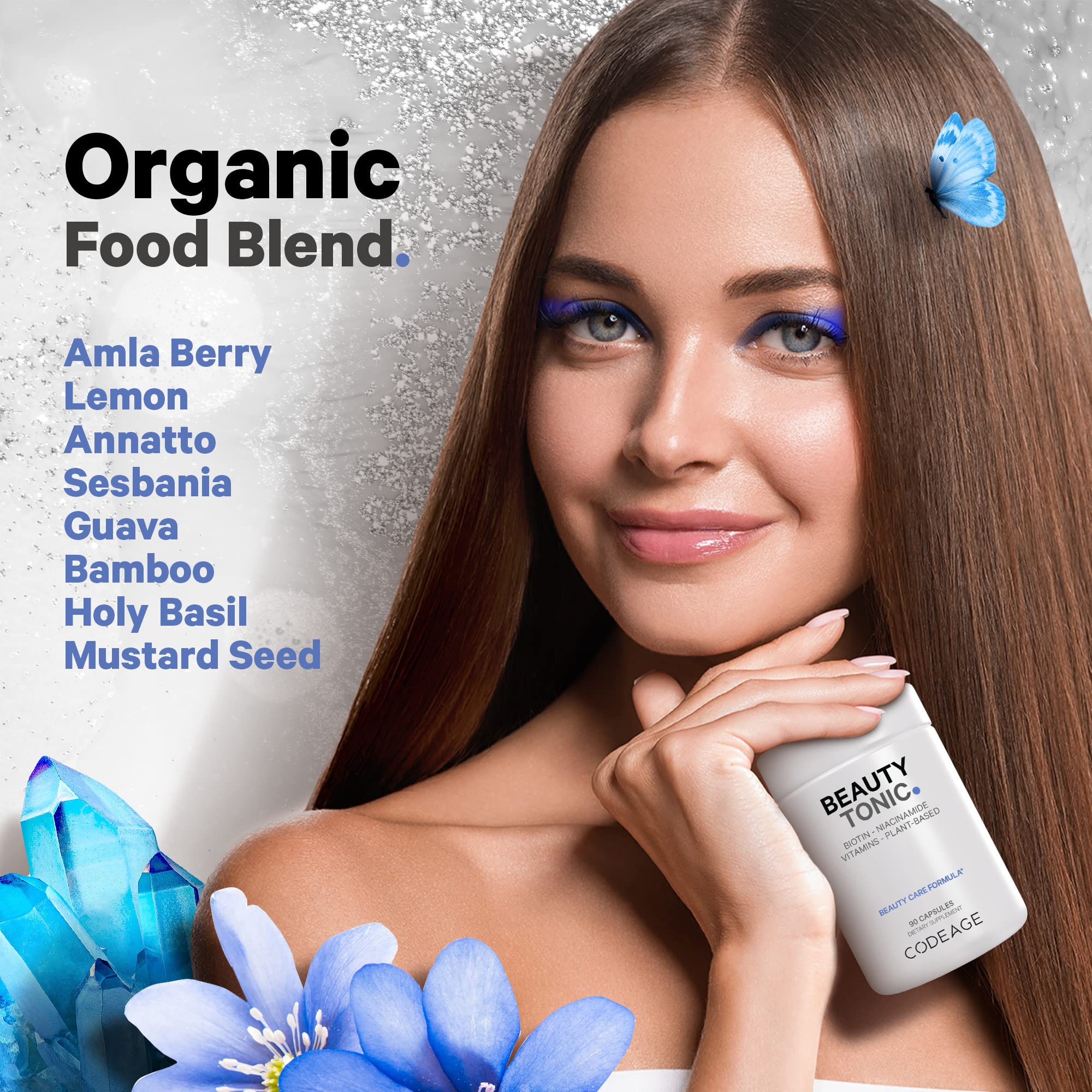 Codeage Biotin Supplement with Vitamin C, Vitamin E, Vitamin B6, Niacin, Folate, Organic Food Blend, Phytoceramides, Astaxanthin, Selenium - Beauty Tonic - Hair, Skin, and Nail Support - Vegan, 90 Ct CodeageAu supplements