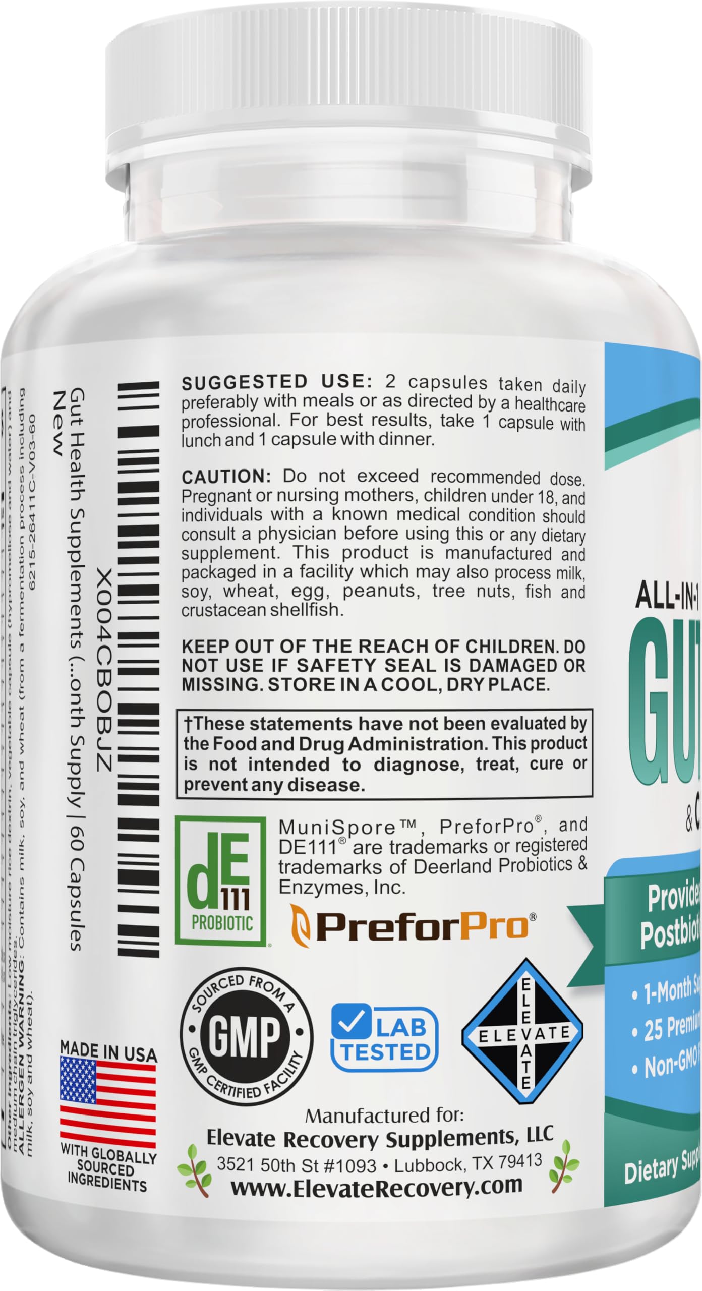 Gut Health Support Supplement (25-in-1) with Prebiotics, Probiotics, Postbiotics & Digestive Enzymes | Gut Supplements | 60 Capsules Elevate Recovery SupplementsAu supplements