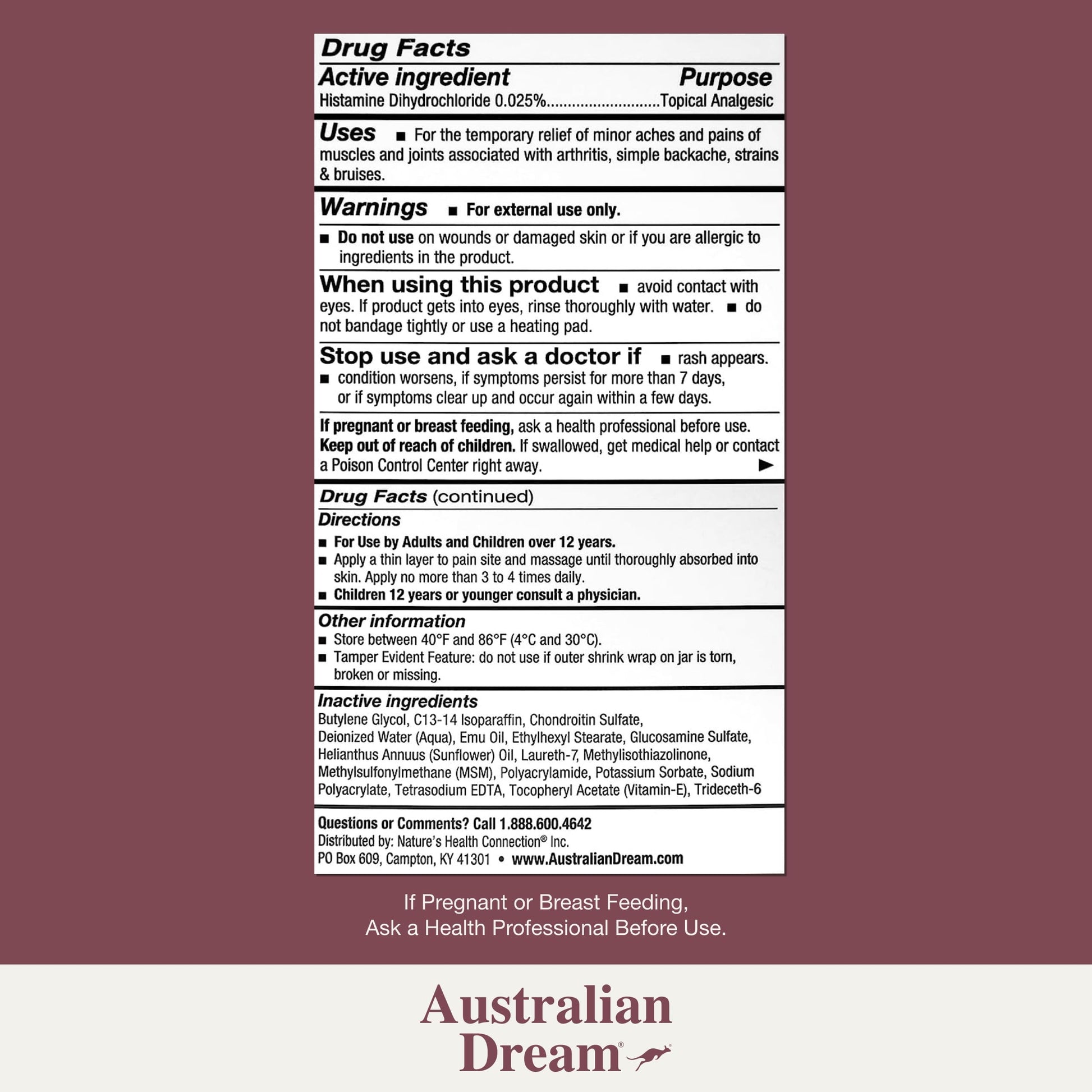 Australian Dream Arthritis Pain Relief Cream - Soothing & Non-Greasy - Powerful Topical Arthritis Pain Relief - Good for Muscle Aches or Joints - 2 oz Jar Australian DreamAu supplements