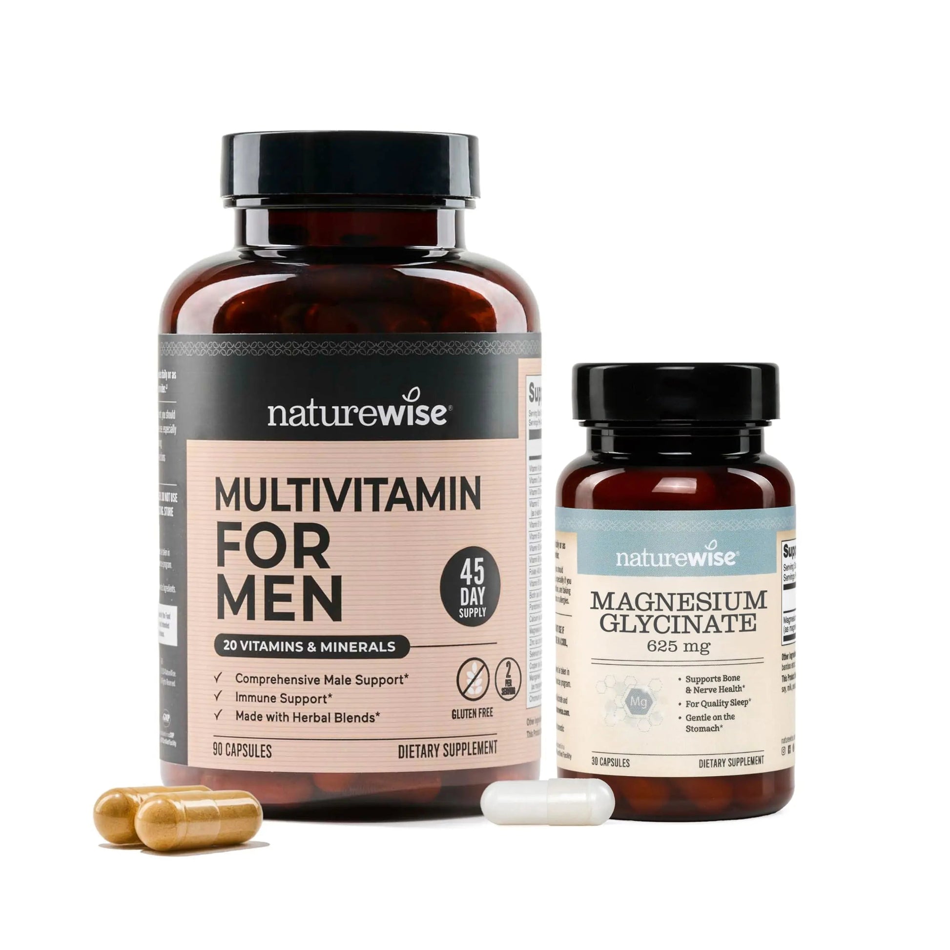 NatureWise [1] Multivitamin for Men - Non-GMO - 90 Capsules[45-Day Supply] + [1] Magnesium Glycinate 625mg - Chelated Magnesium - 30 Capsules[30-Day Supply] NatureWiseAu supplements