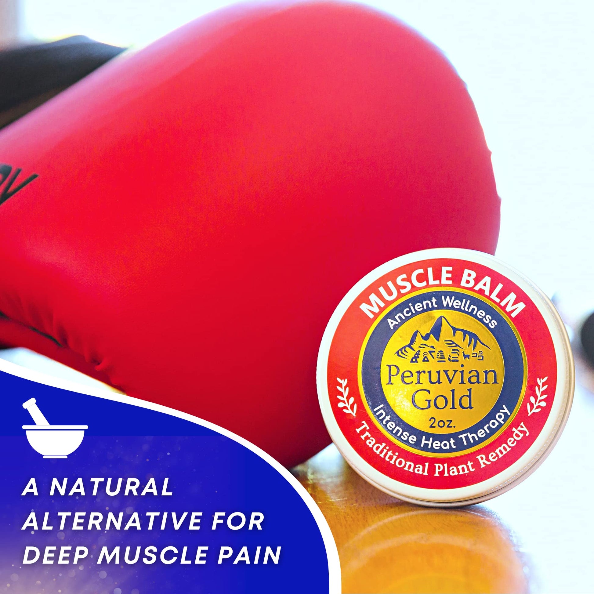 Sore Muscle Balm - Peruvian Gold Intense Heat Therapy Muscle Rub. 500K Scoville Heat Units Melts Away Sore, Painful Muscles. 2oz Peruvian GoldAu supplements