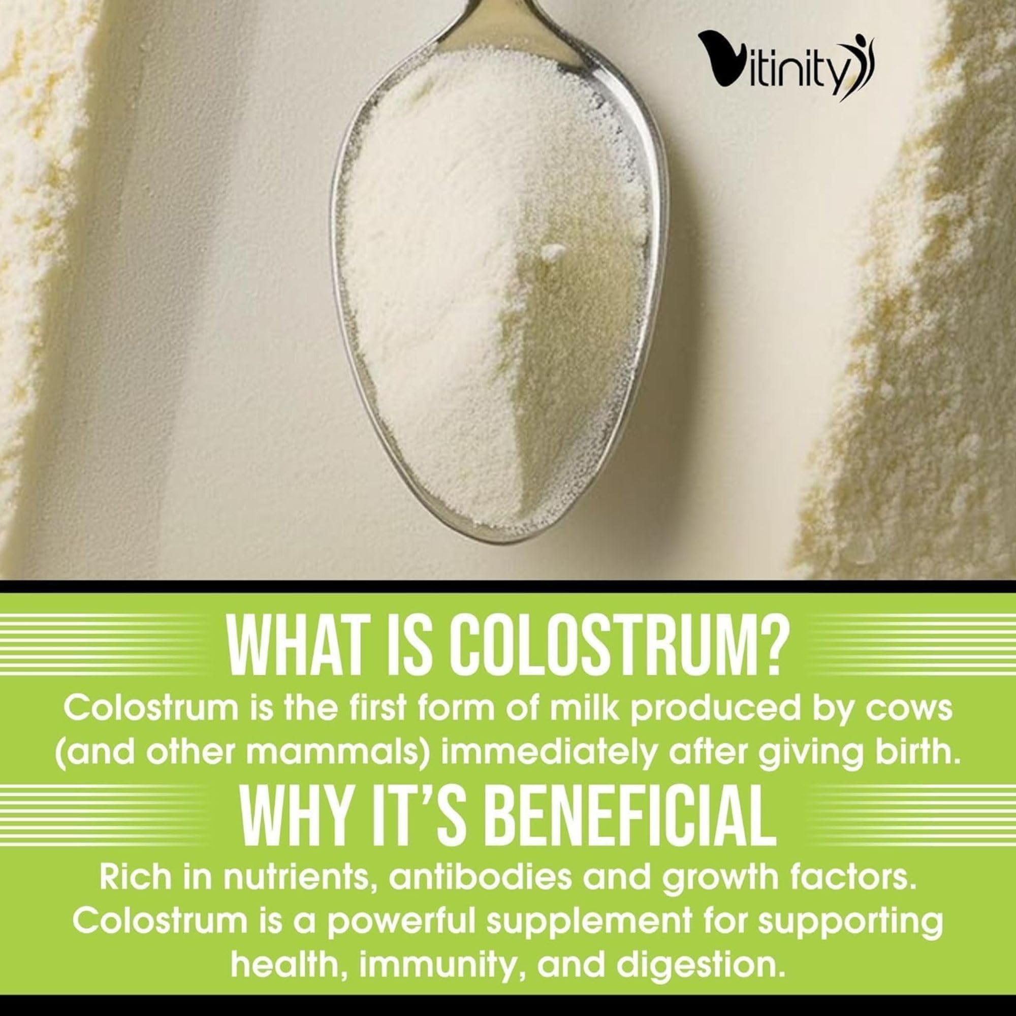 VITINITY Grass Fed Bovine Colostrum Powder for Humans 3000 mg - Natural IgG Colostrum Supplement Gut Health, Immune Support, Muscle Recovery, Wellness | Pure Colostrum Superfood,Unflavored 2 Pack VITINITYAu supplements