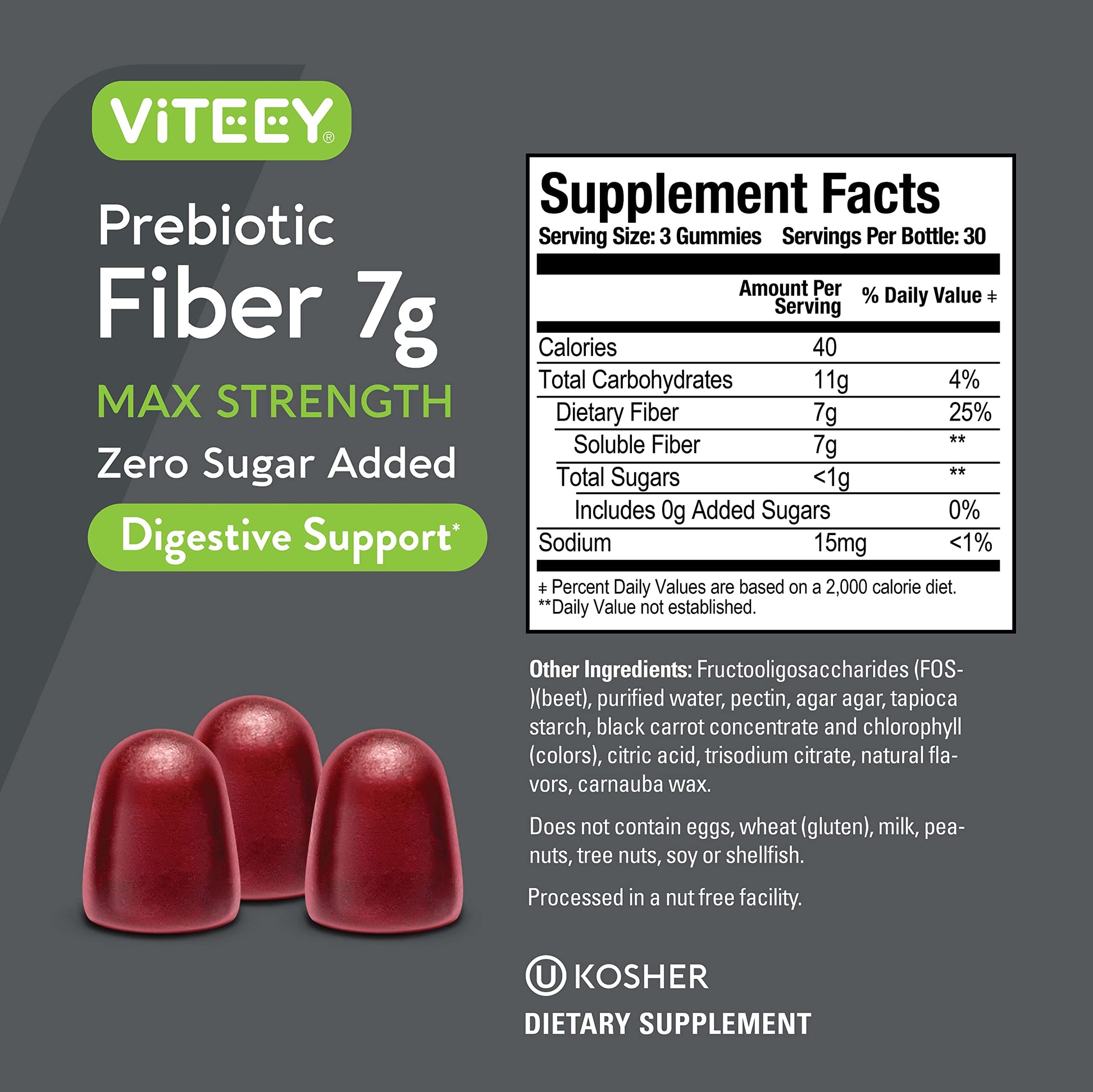 Prebiotic Fiber Gummies 7G Extra Strength [Zero Sugar Added] Digestive Heath Regularity ViteeyAu supplements