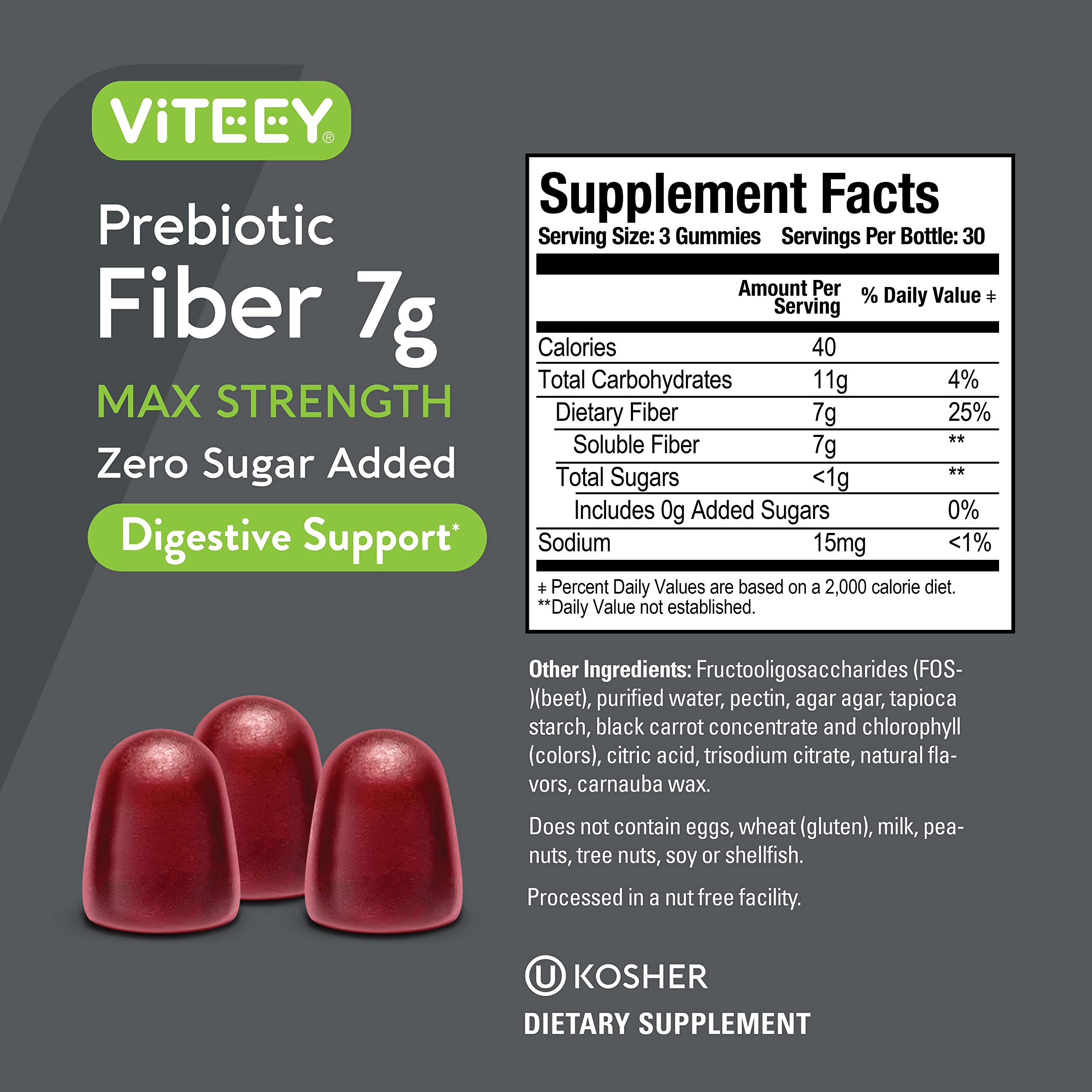 Prebiotic Fiber Gummies 7G Extra Strength [Zero Sugar Added] Digestive Heath Regularity ViteeyAu supplements