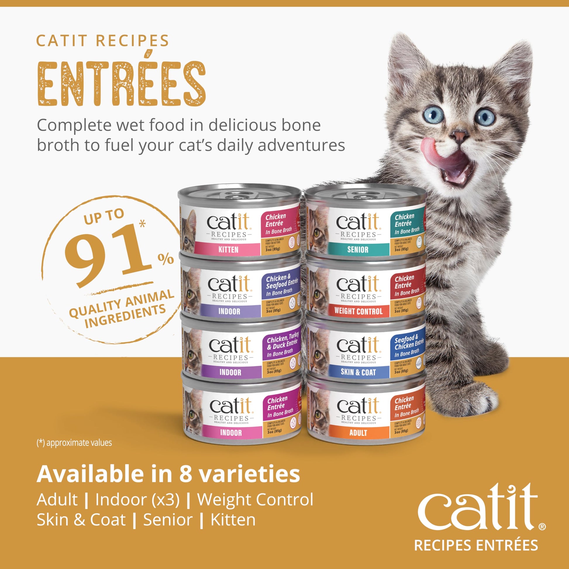 Catit Recipes Adult Chicken Entrée – High-Protein Wet Cat Food with Bone Broth Hydration, Prebiotics & Postbiotics for Gut Health, Omega-3 for Skin & Coat, and Taurine for Heart Support 3oz (12/cs) CatitAu supplements