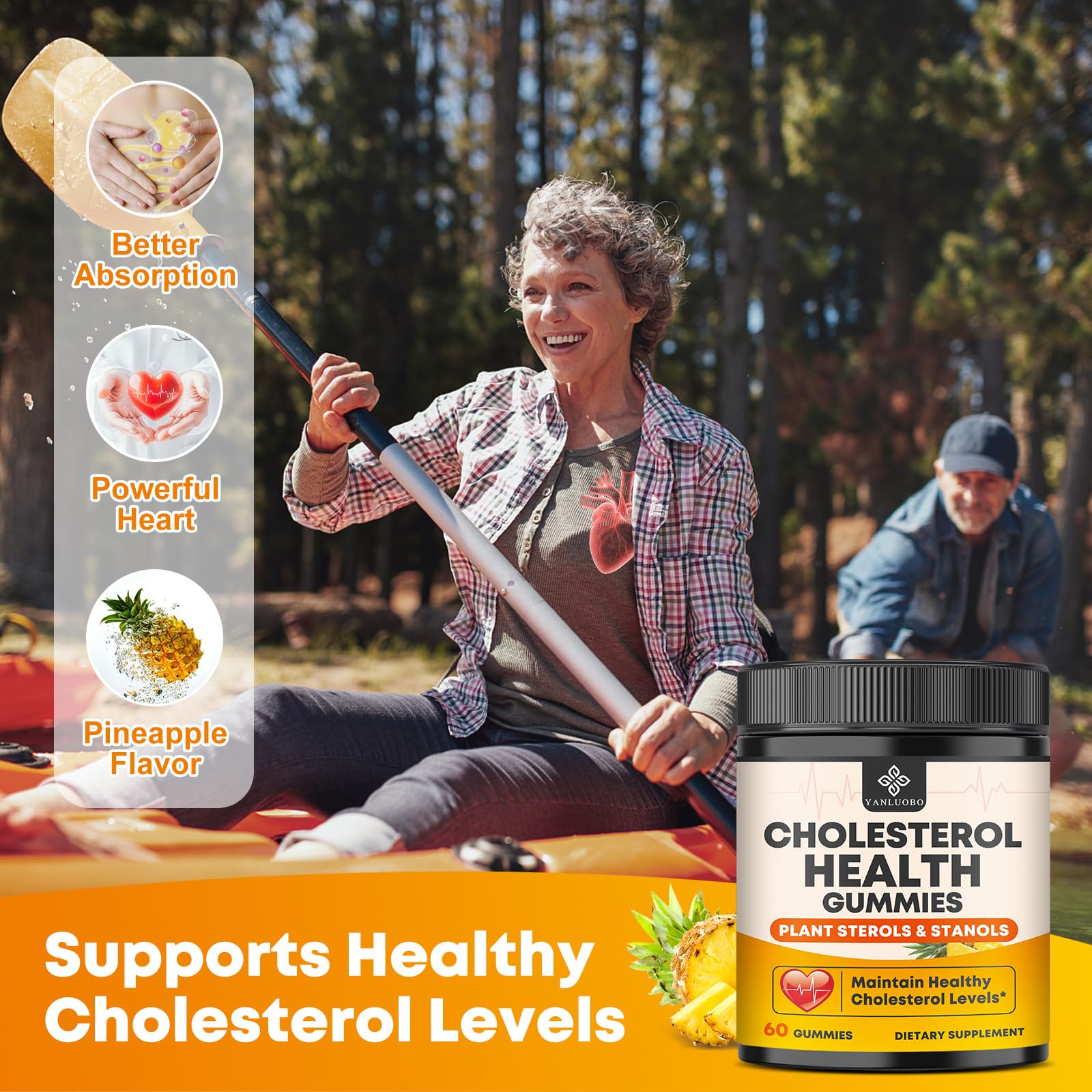Cholesterol Supplements with 1200mg Plant Sterols & Stanols, Guggul, Bergamot, Red Yeast Rice, Cholesterol Complex Gummies Support Healthy Cholesterol Levels, Pineapple Flavor, 60 Counts YANLUOBOAu supplements