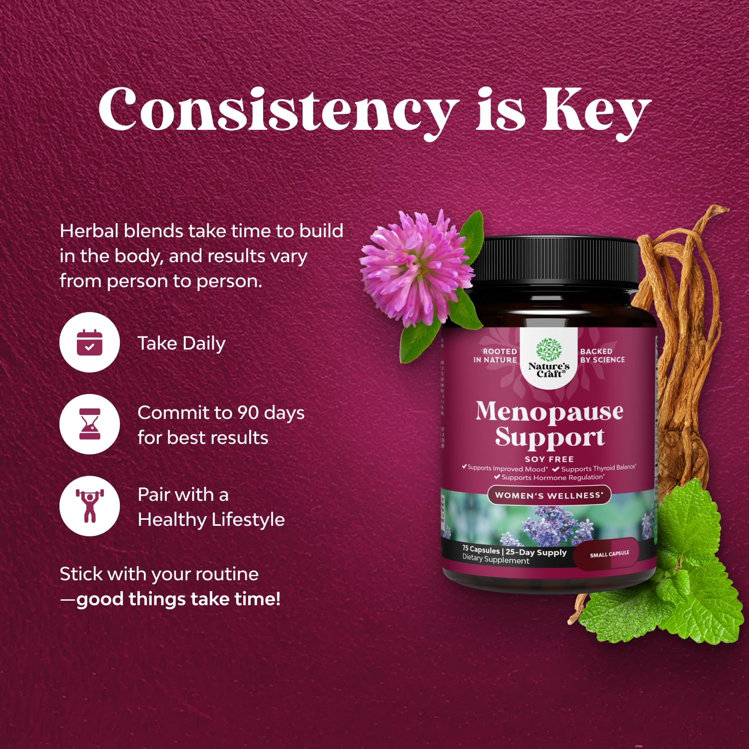 Complete Herbal Menopause Supplement for Women - Soy Free Female Hormone Balance Capsules for Night Sweats Hot Flashes & Mood Swings with Dong Quai, Chaste Berry & Black Cohosh Root - 75 Count Natures CraftAu supplements