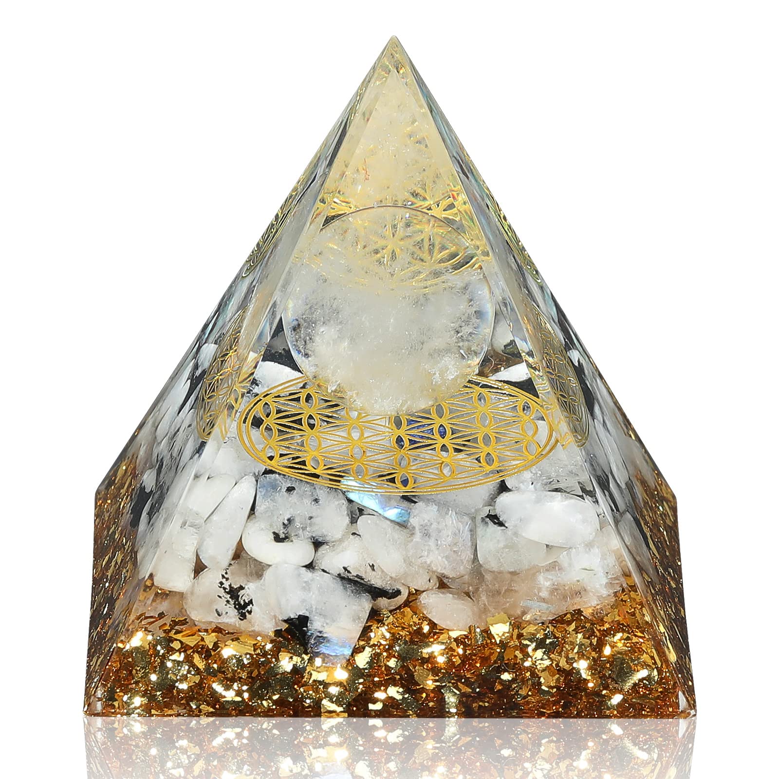 Hopeseed Orgone Pyramid for Positive Energy, Orgonite Rainbow Moonstone&White Crystal HopeseedAu supplements