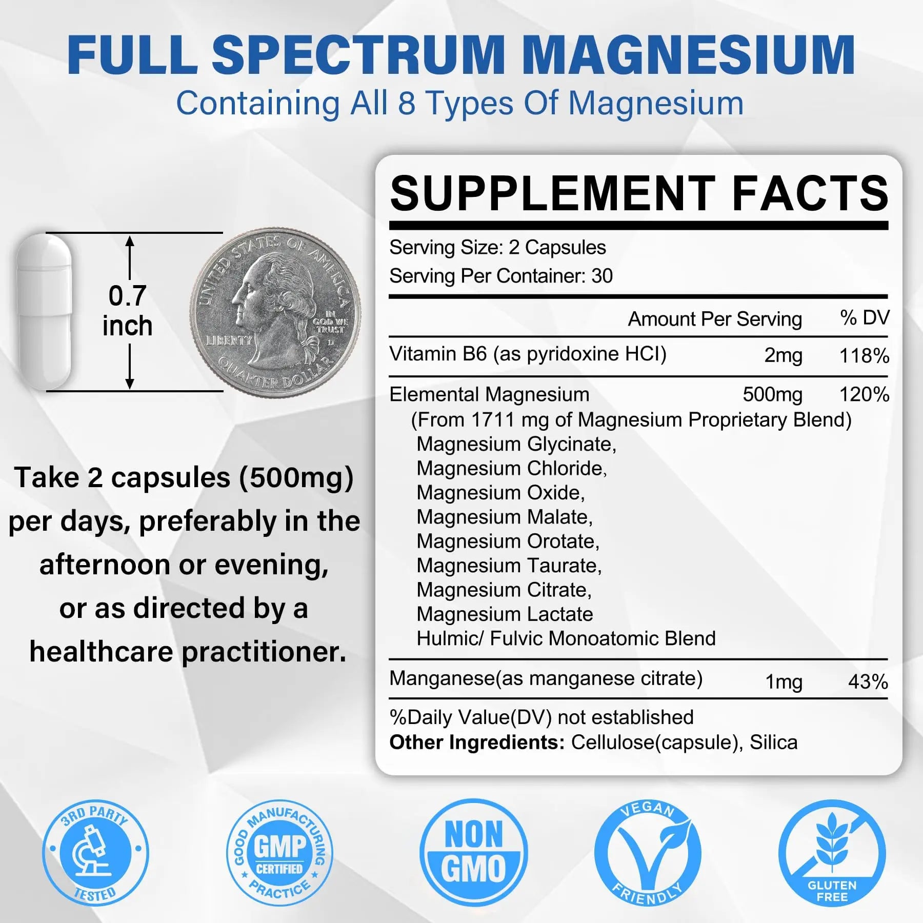 Magnesium Complex Supplement 8 Forms, 500mg Magnesium Glycinate, Malate, Citrate, High Absorption Mg for Calm, Sleep, Mood & Healthy Muscle, Pack of 2, Total 120 Vegan Capsules EnvyCurenz supplements