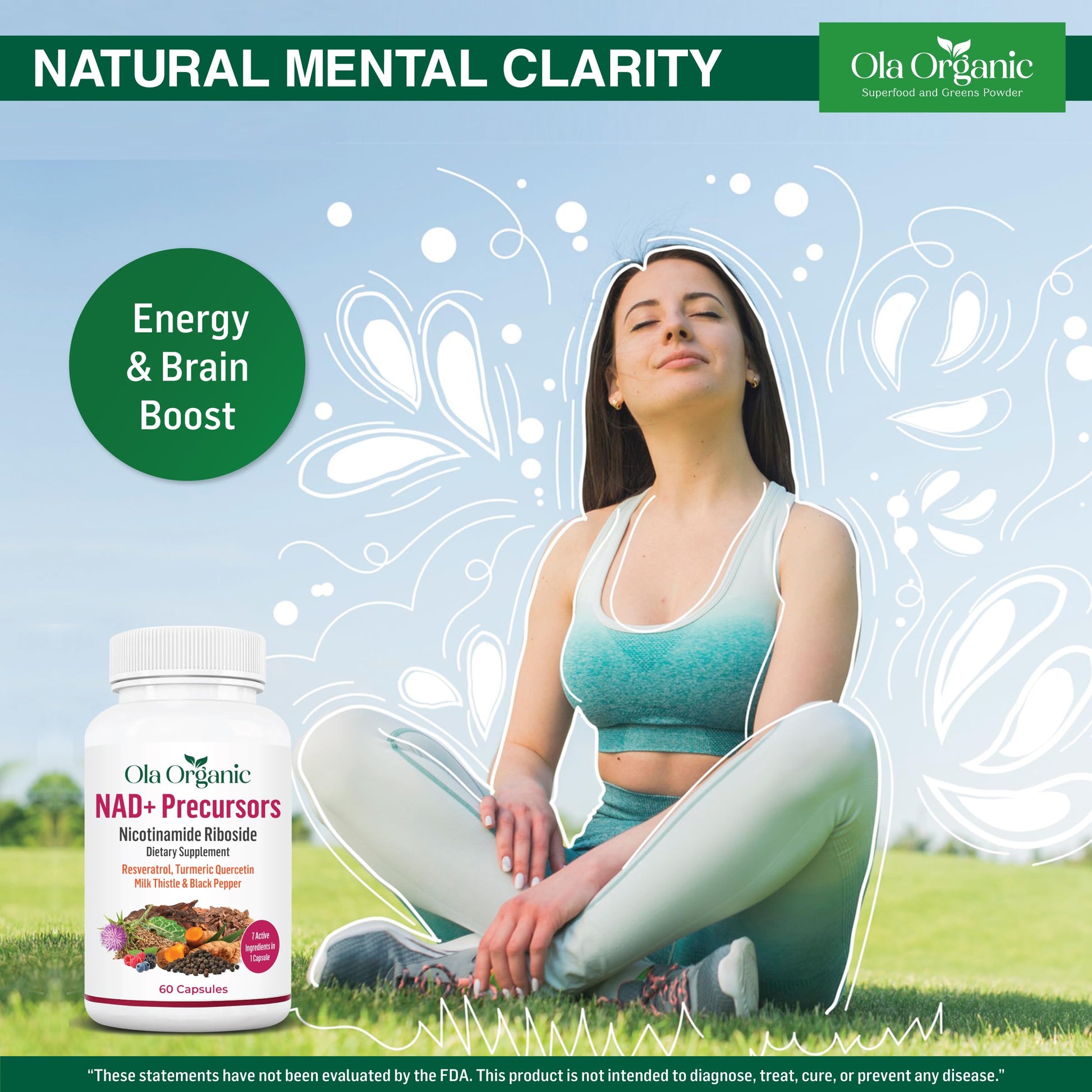 NAD+ Supplement & NAD Booster for Cellular Energy and Healthy Aging – Plant-Based Nicotinamide Riboside (NR) NAD Precursor with Resveratrol, Turmeric, Quercetin, Rhodiola & Milk Thistle – 60 Capsules Ola OrganicAu supplements