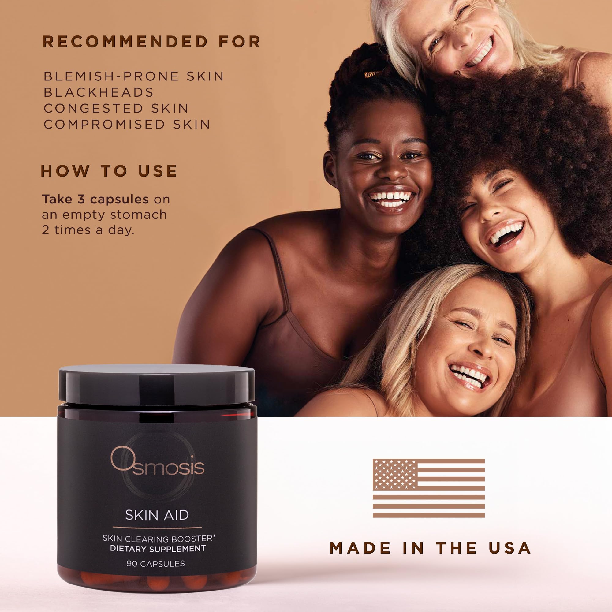 OSMOSIS Skin Aid Daily Supplement, Microbiome and Immunity Support, Vitamin A, for Acne and Blemish Prone Skin, 90 Count OSMOSISAu supplements