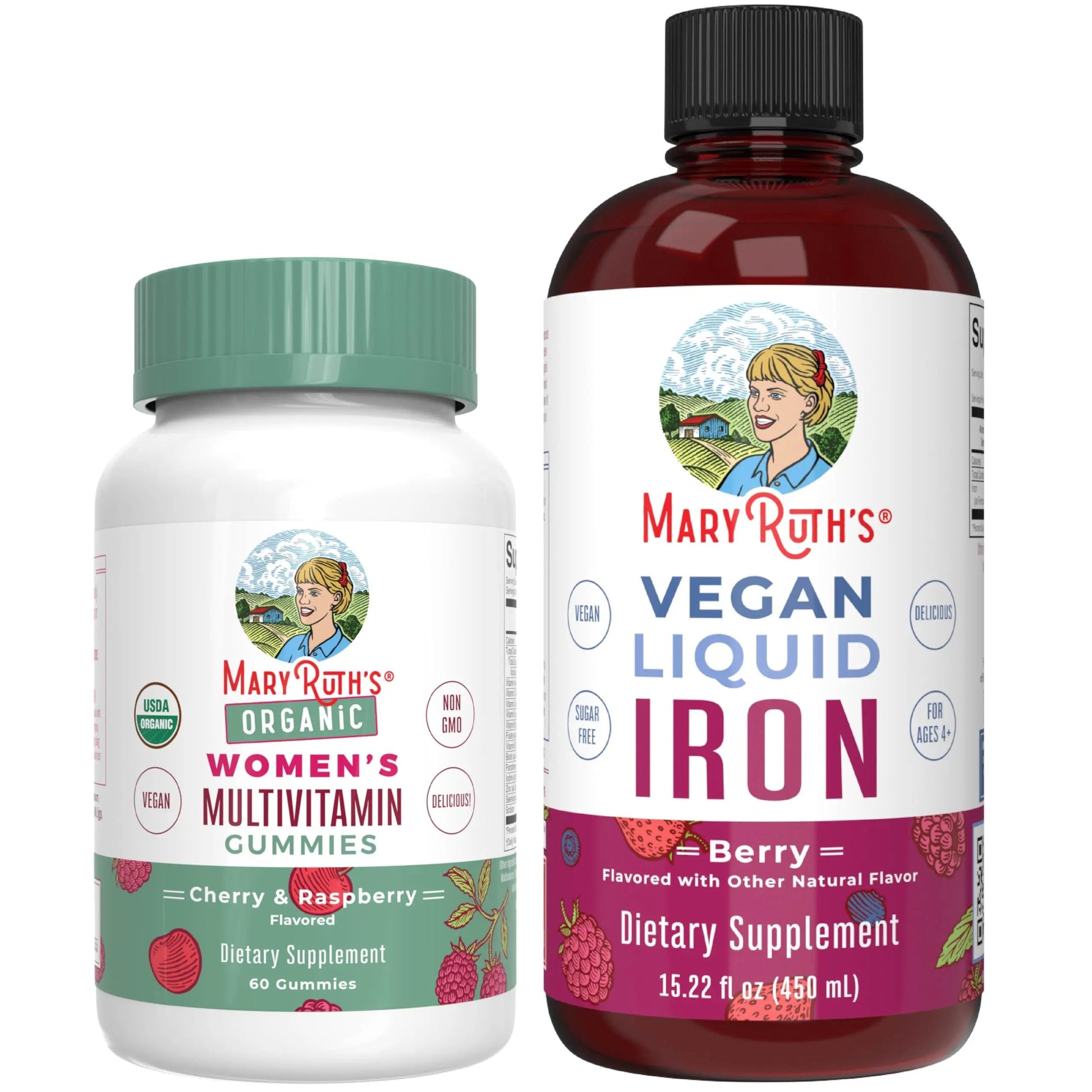 MaryRuth's Multivitamin Gummies for Women (Cherry & Raspberry) & Iron Liquid Supplement (Berry) | Clean Label Project Verified MARYRUTH'SAu supplements
