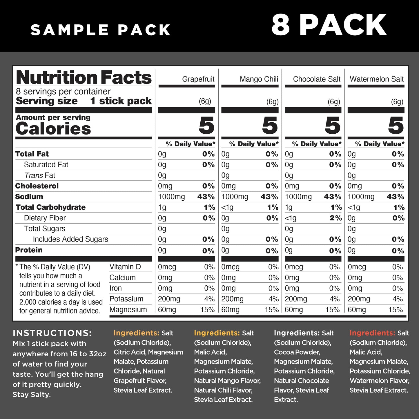 LMNT Zero Sugar Electrolytes - Sample Pack | Drink Mix | 8-Count Drink LMNTUS supplements