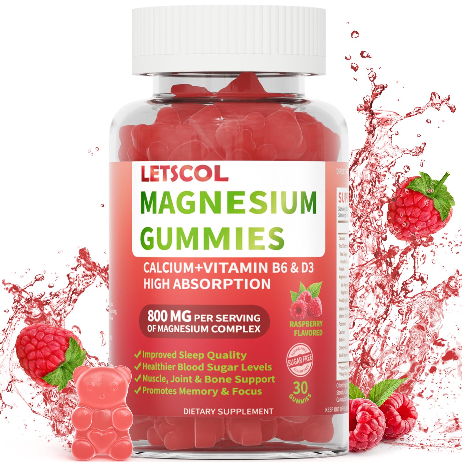 LETSCOL Magnesium Glycinate Gummies 800mg Per Serving, Sugar Free Magnesium Supplement with Magnesium Malate, Calcium, Vitamin D3, B6, CoQ10 for Calm Support & Zzz for Adults Kids LETSCOLAu supplements