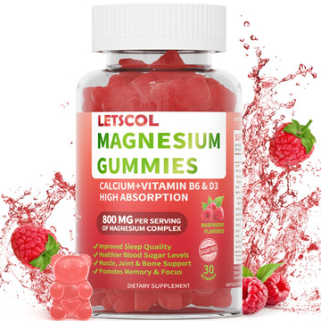 LETSCOL Magnesium Glycinate Gummies 800mg Per Serving, Sugar Free Magnesium Supplement with Magnesium Malate, Calcium, Vitamin D3, B6, CoQ10 for Calm Support & Zzz for Adults Kids LETSCOLAu supplements