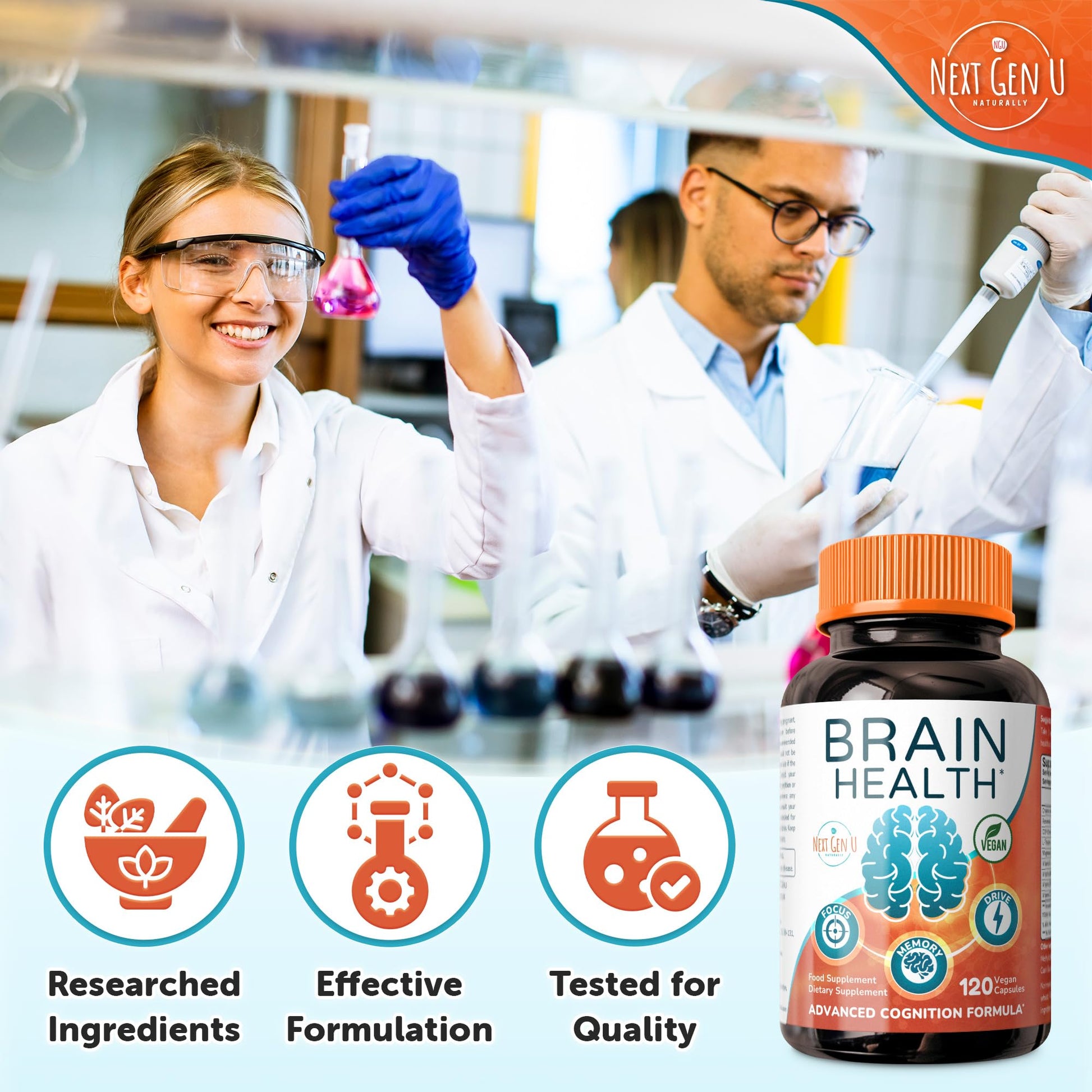 Brain Supplement - 120 Vegan Capsules - Dietary Nootropic May Help Memory, Cognitive Function & Focus - Formulation with Amino Acids, Polyphenols & B Vitamins - for Women, Men & Seniors - by NextGenU NGU Next Gen UAu supplements