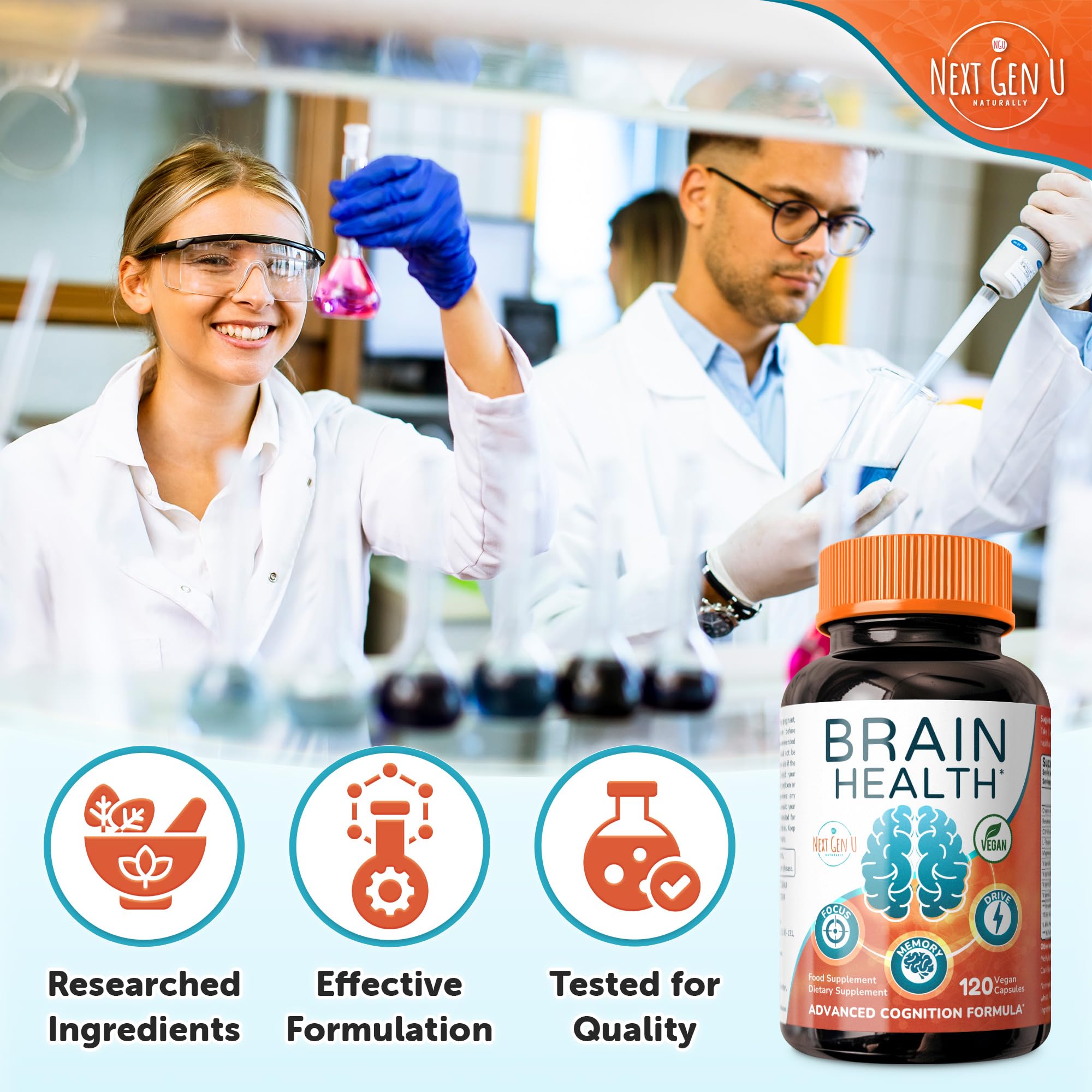 Brain Supplement - 120 Vegan Capsules - Dietary Nootropic May Help Memory, Cognitive Function & Focus - Formulation with Amino Acids, Polyphenols & B Vitamins - for Women, Men & Seniors - by NextGenU NGU Next Gen UAu supplements