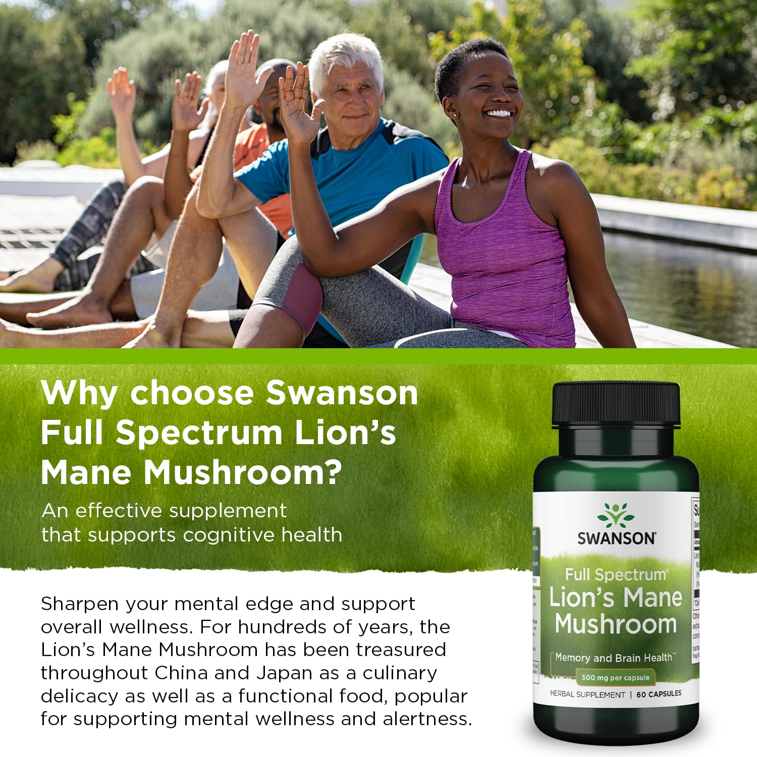 Swanson Lion's Mane Mushroom Capsules - 500 mg Each, 60 Capsules SwansonAu supplements