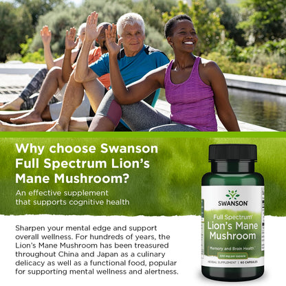 Swanson Lion's Mane Mushroom Capsules - 500 mg Each, 60 Capsules SwansonUS supplements